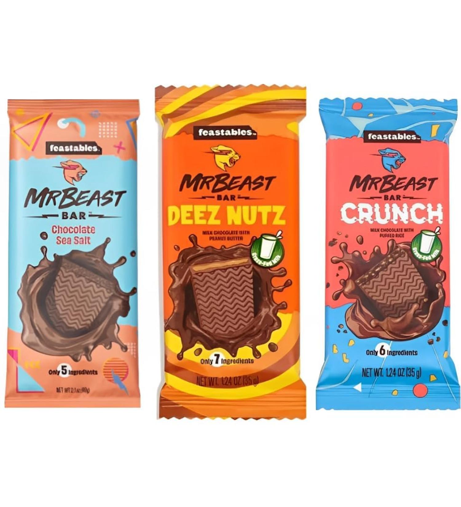 3x MrBeast Feastables Chocolate Bars - New Tasting Pack with 3 Flavors - Dairy Free - Chocolate in 3 Varieties - Buy Online on GoSupps.com