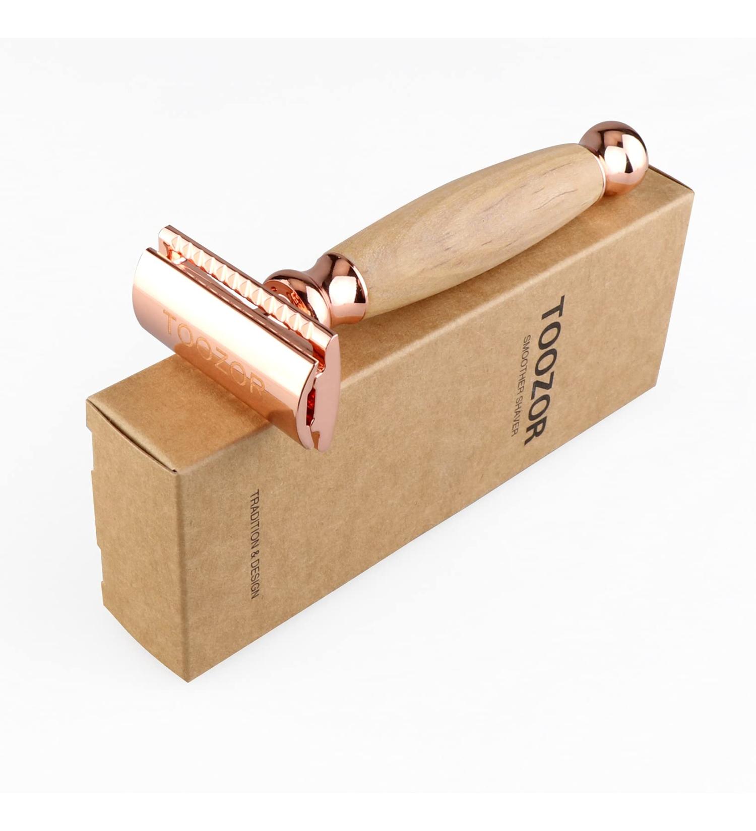 Buy Rose Gold Wooden Handle Double Edge Safety Razor | Premium Safety Razor for a Smooth Shave - International Shipping Available - Buy Online on GoSupps.com