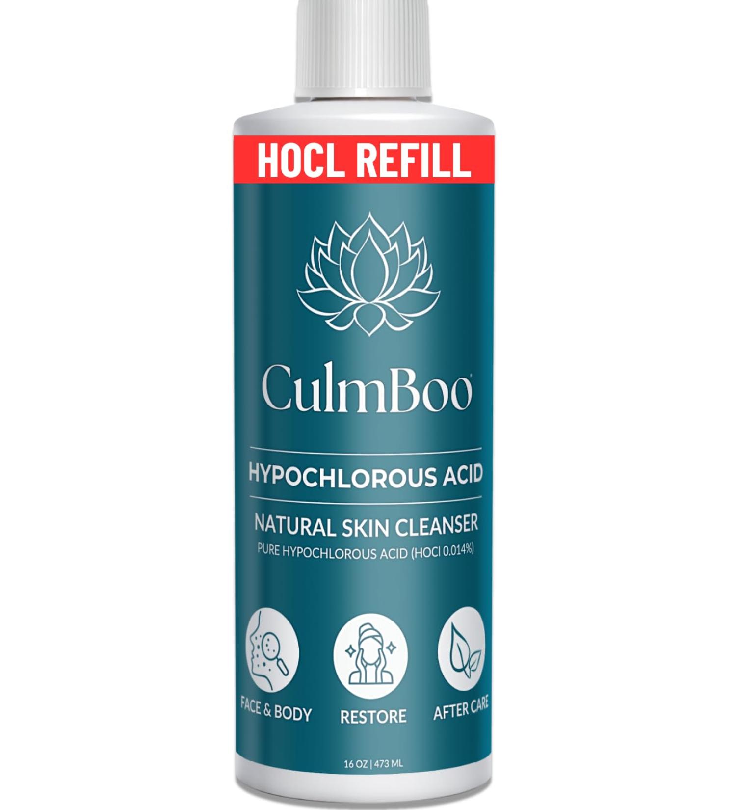 CulmBoo Hypochlorous Acid Spray for Face & Skin - HOCl Acne Prone Skin Eczema Natural Tattoo Aftercare Piercing Aftercare Spray Eye Lash Cleanser Face Mist Toner Wound Care Cleanser 16 Fl Oz - Buy Online on GoSupps.com
