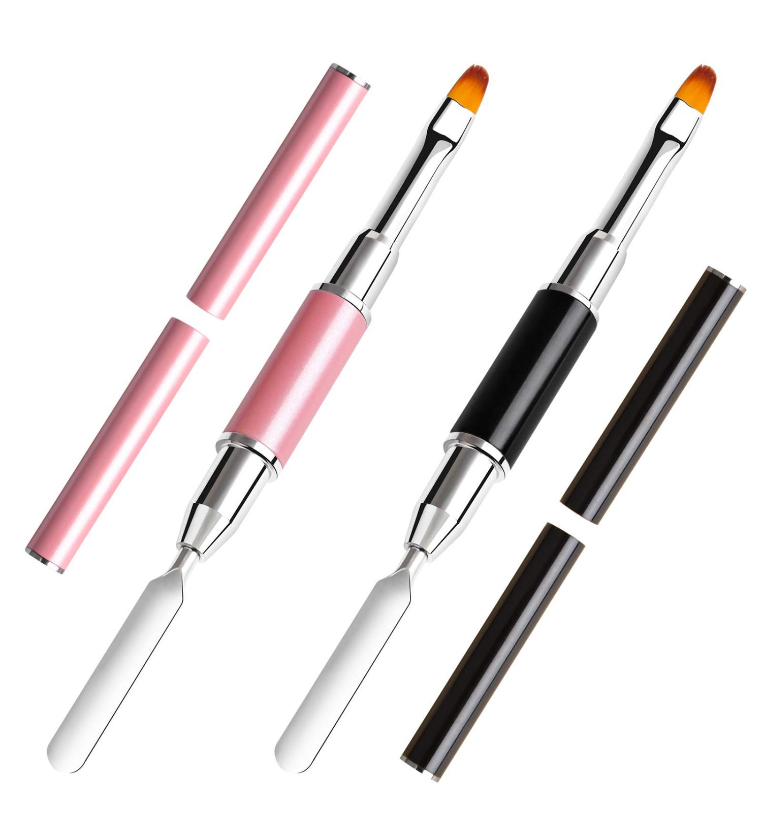 TOROKOM 2Pcs Dual-Ended Stainless Steel Poly Gel Brush & Spatula for Nails Extension (Pink & Black) - Nail Application Tool - Buy Online on GoSupps.com