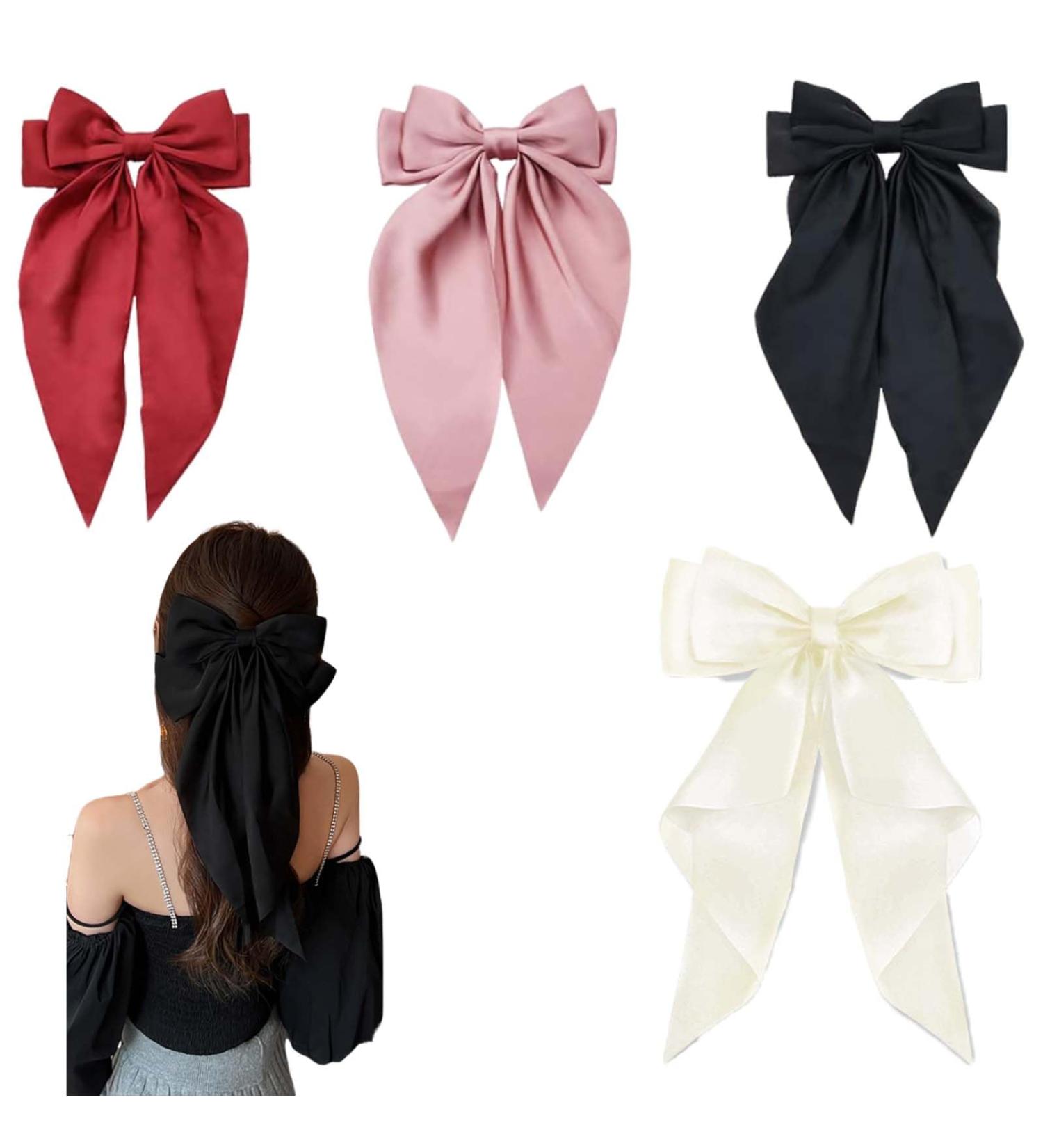 dinghaole 4 Bow Hair Clips Women Hair Bow Alligator Clip Hair Clip Satin Hair Bow (Red Pink Beige Black) - Buy Online on GoSupps.com