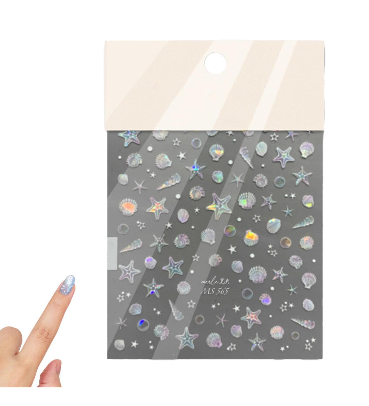 Shakven Self-Adhesive Nail Stickers Summer Shells Glitter Nail Stickers Decor - High-Resolution Printing Decorations for Dating Daily Life Work and School - Buy Online on GoSupps.com