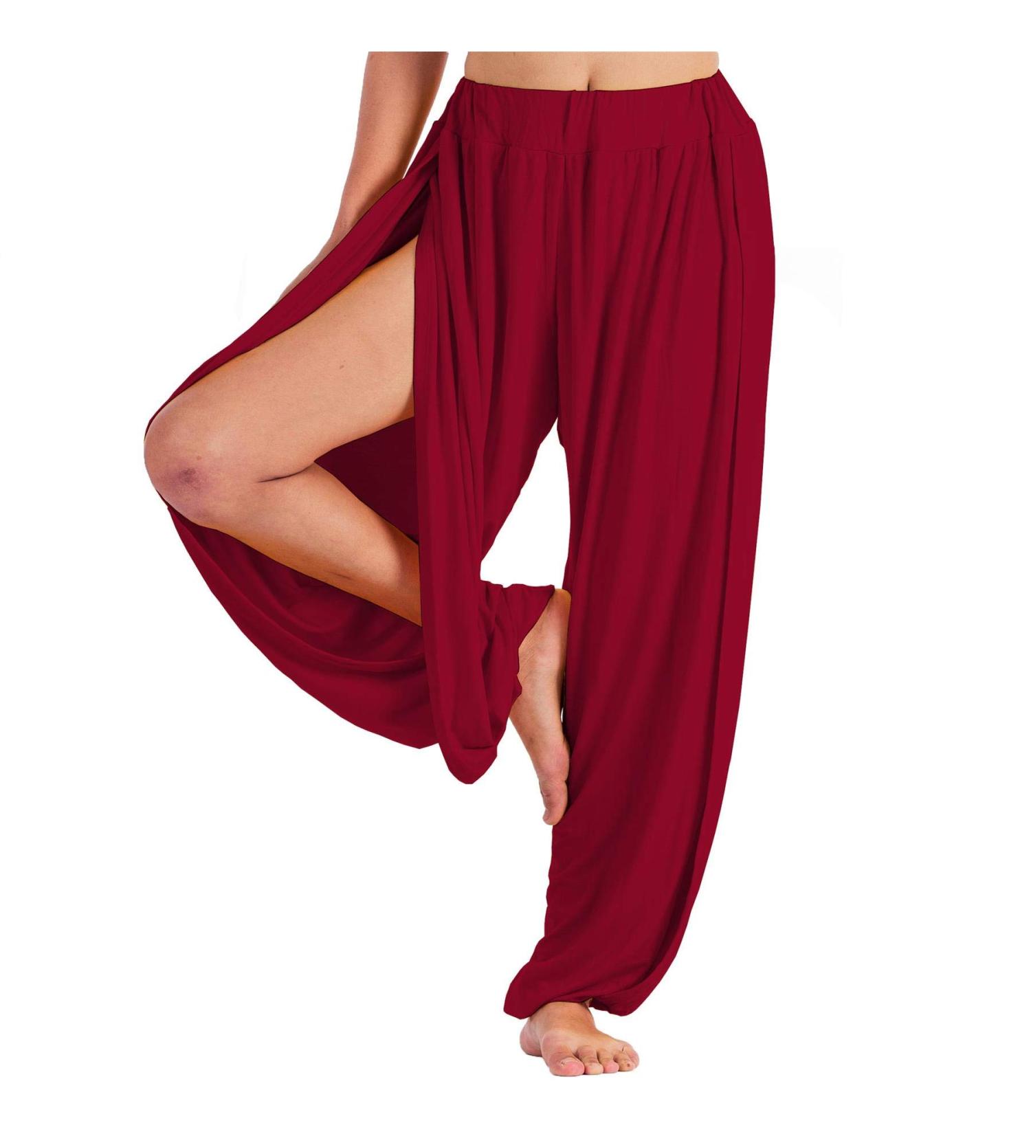 Lofbaz High Slit Yoga Harem Pants XL Dark Red - Women's Dance & Maternity Trousers - Buy Online on GoSupps.com