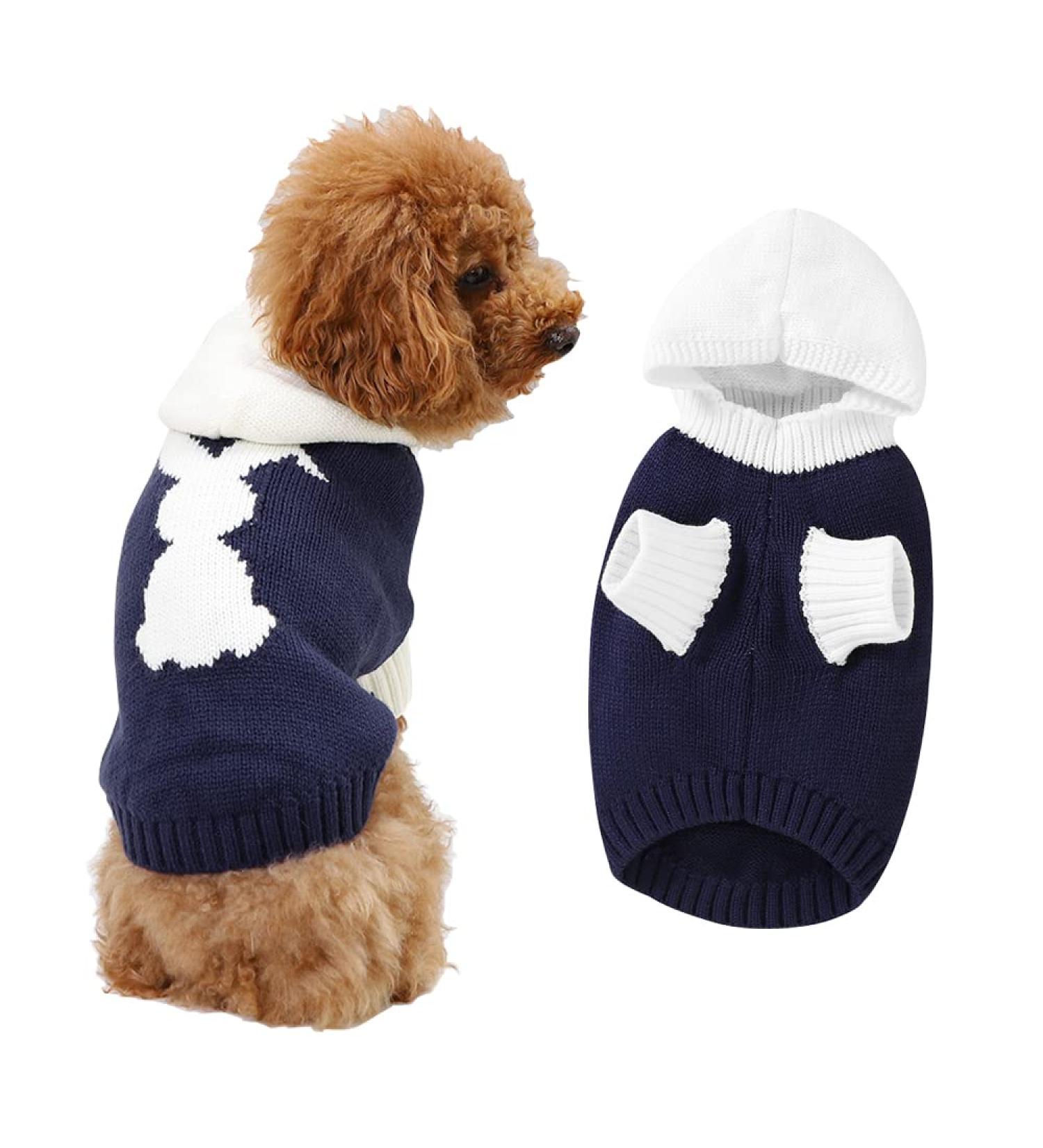Dog Hooded Winter Sweater for Small Dogs | Thick Puppy Hoodie | Marineblau 2L - Buy Online on GoSupps.com