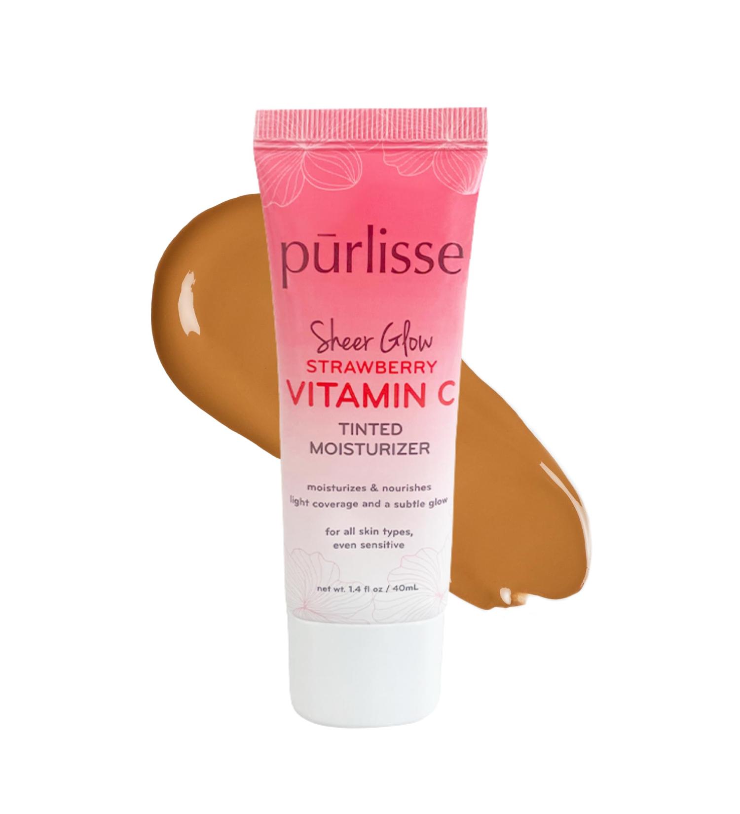 p rlisse Sheer Glow Strawberry Vitamin C Tinted Moisturizer - Skin Tint Moisturizer Enriched with Antioxidants to Even Complexion - Dewy Light Coverage for All Skin Types - Tan Deep (1.4 oz) - Buy Online on GoSupps.com