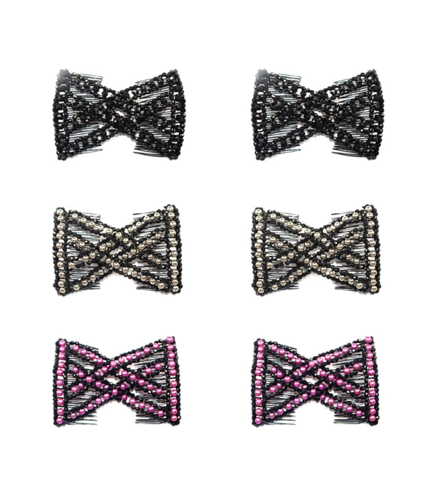 Zasiene Butterfly Stretch Hair Clips - 6-Piece Set | Magic Hair Combs & Flexible Styling Accessories | Random Rhinestone or Pearl Style - Buy Online on GoSupps.com