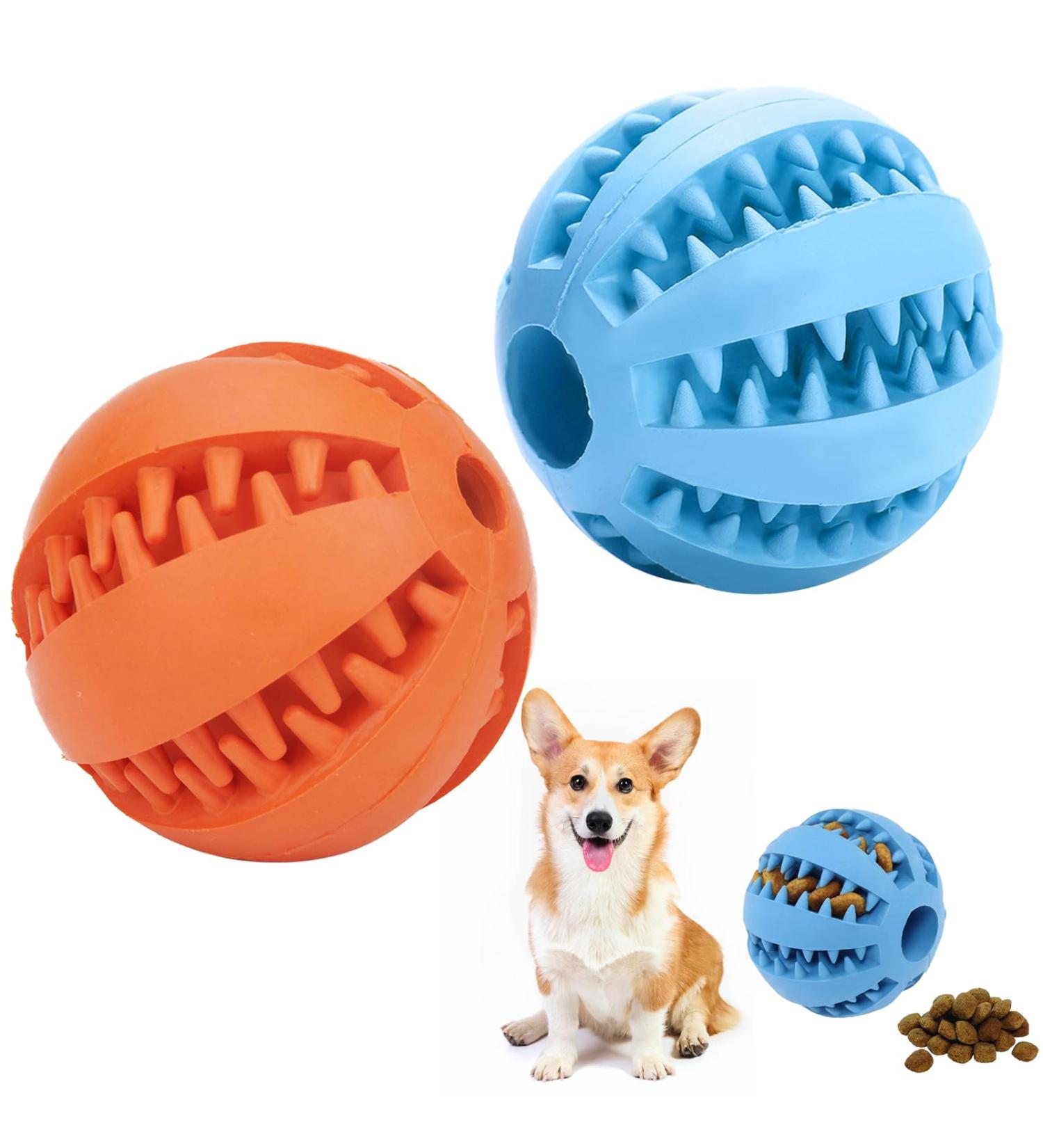 Buy 2 Blue & Orange Natural Rubber Dog Feeding Balls | Treats & Snack Toys for Small & Medium Dogs - Enhance Intelligence Playtime! - Buy Online on GoSupps.com