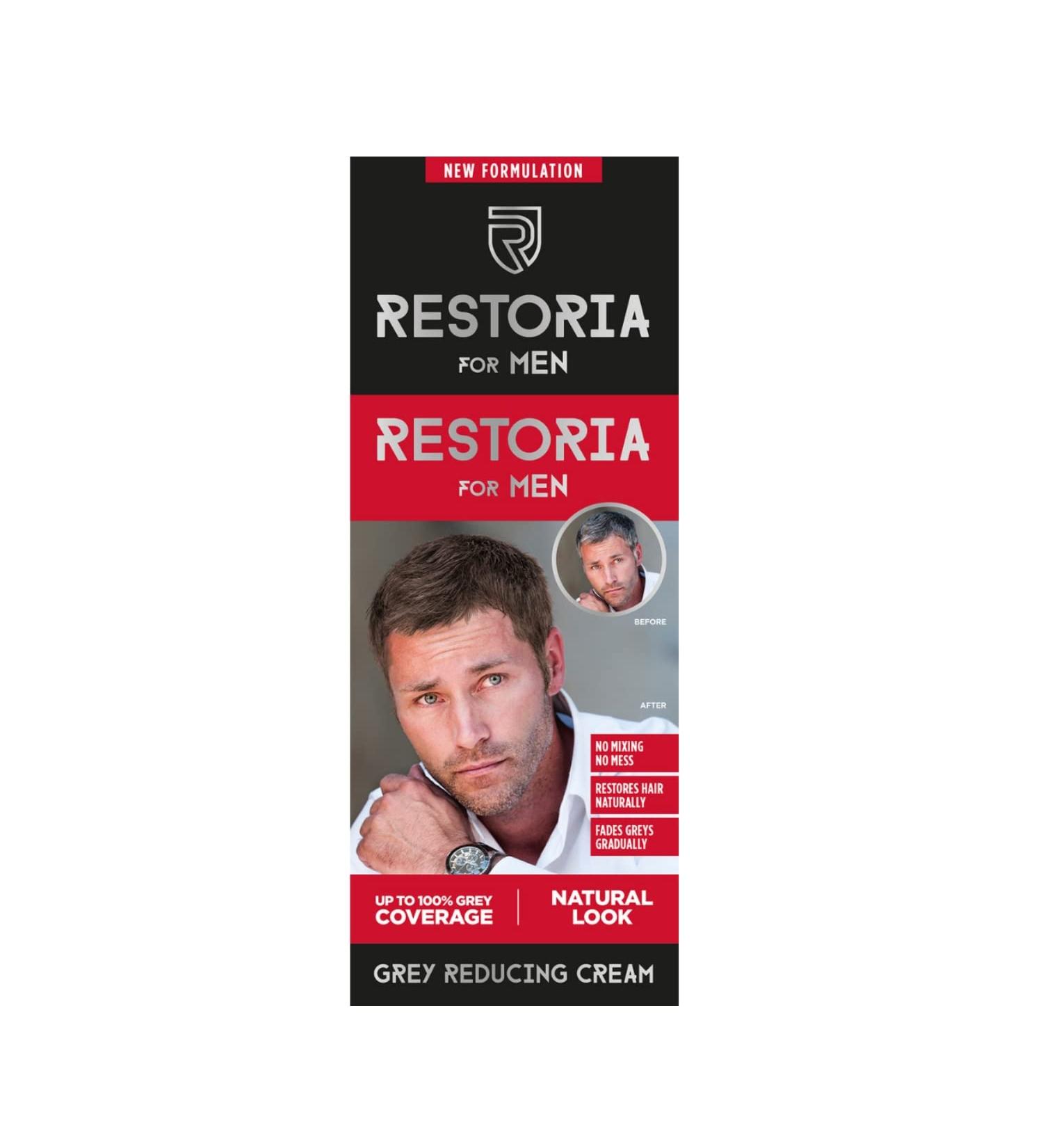 Restoria Grey Reducing Cream for Men - Hair Cream for Restoring Natural Hair Colour Gradually Up to 100% Grey Coverage - Vegan 100ml - Buy Online on GoSupps.com
