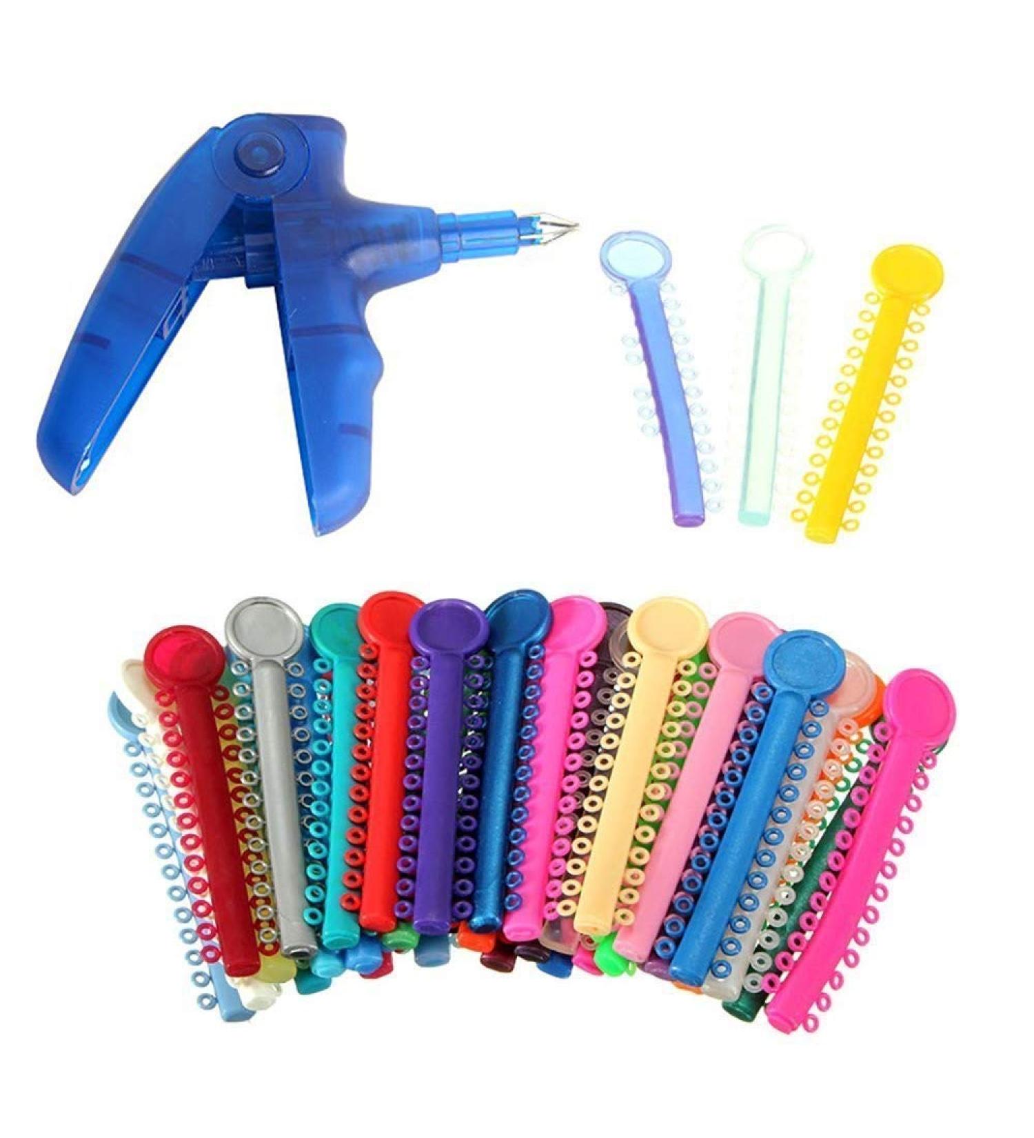 Dental Orthodontic Ligature Ties and Orthodontic Ligature Gun Dispenser  Teeth Orthodontic Ligature Ring Rubber Bands (Multi-color) 1040pcs (Ligature Gun and Ligature Ties)