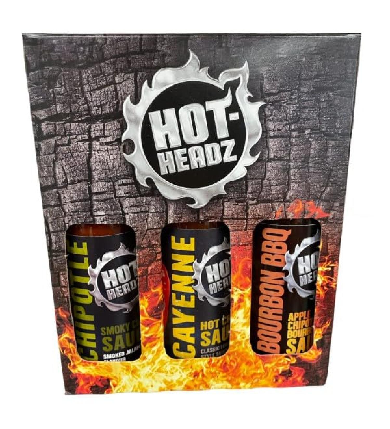 Hot Headz BBQ & Grilling Hot Sauce Gift Set - 3x 148ml Spicy Sauces for BBQ & Oven Dishes - Buy Online on GoSupps.com