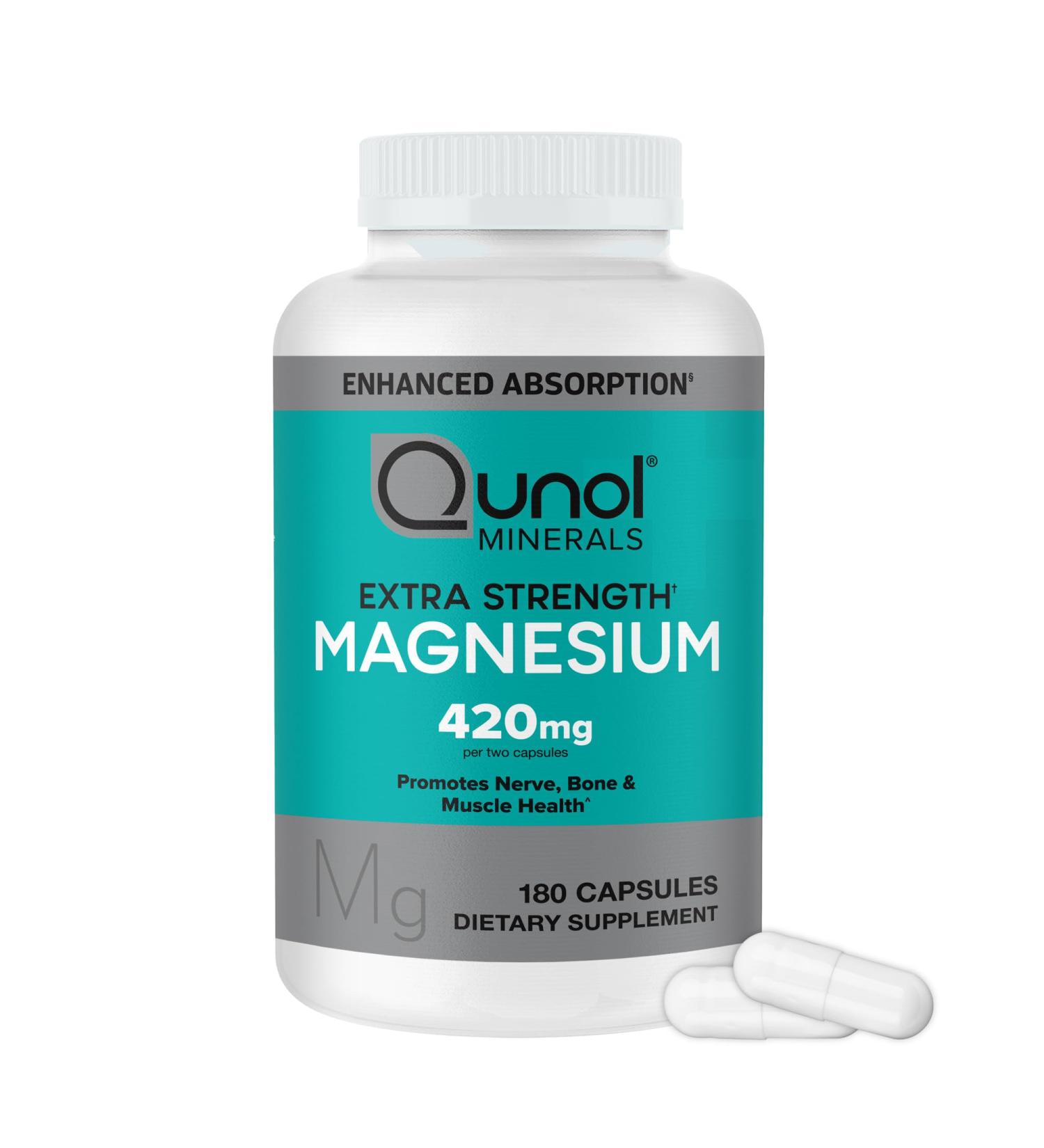Qunol Magnesium Capsules 420mg 100% DV High Absorption Magnesium Supplement Extra Strength Bone and Muscle Health Supplement 180 Count 180 Count (Pack of 1) - Buy Online on GoSupps.com