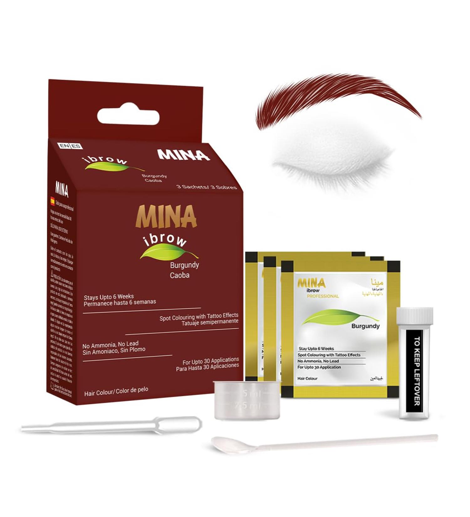 MINA ibrow Henna Hair Color - Semi Permanent Burgundy Henna Kit for Stunning Brows | Shop Internationally - Buy Online on GoSupps.com