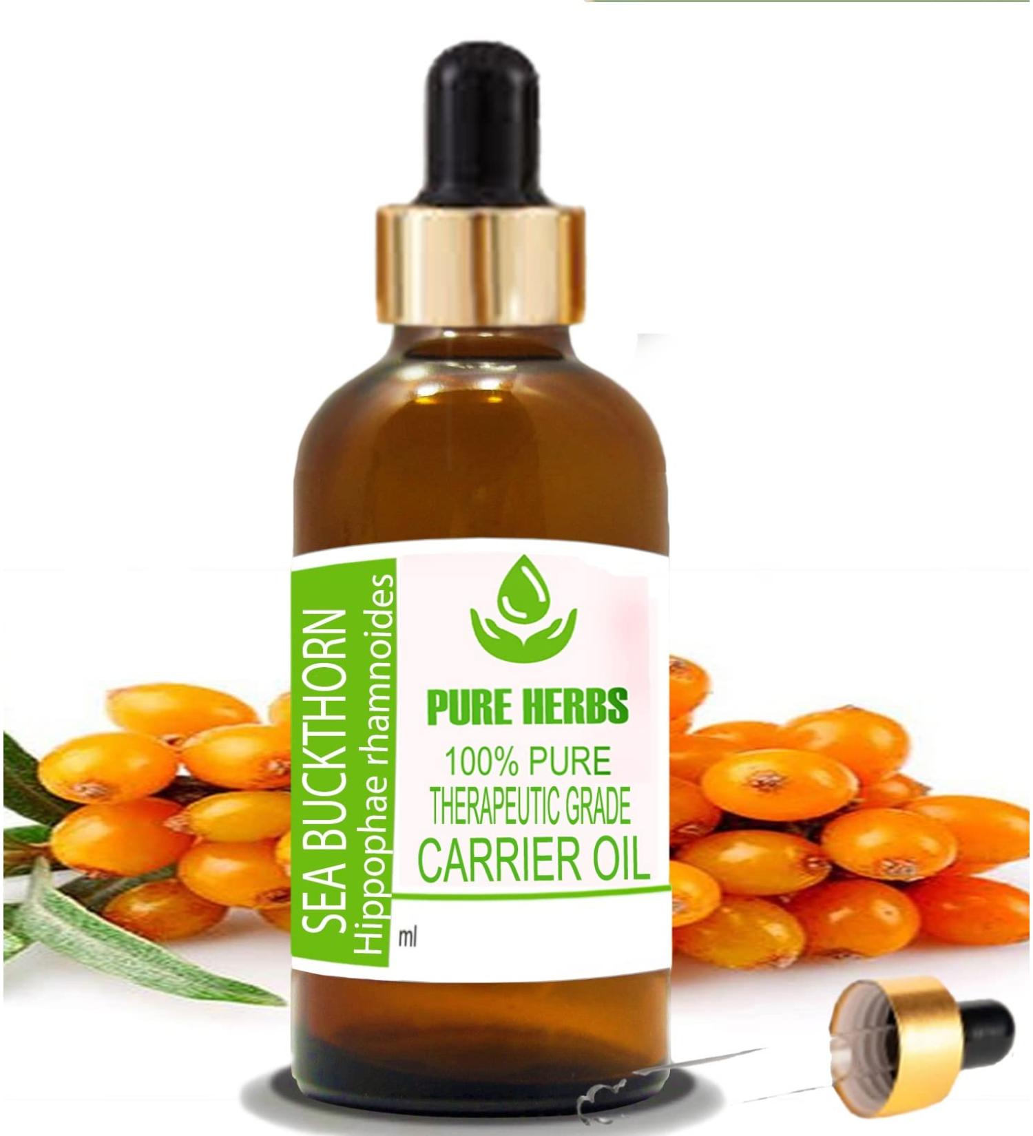Pure Herbs Sea Buckthorn Oil 15ml - Natural Therapeutic Carrier Oil with Dropper | Organic Hippophae Rhamnoides for Skin & Hair Care - Buy Online on GoSupps.com