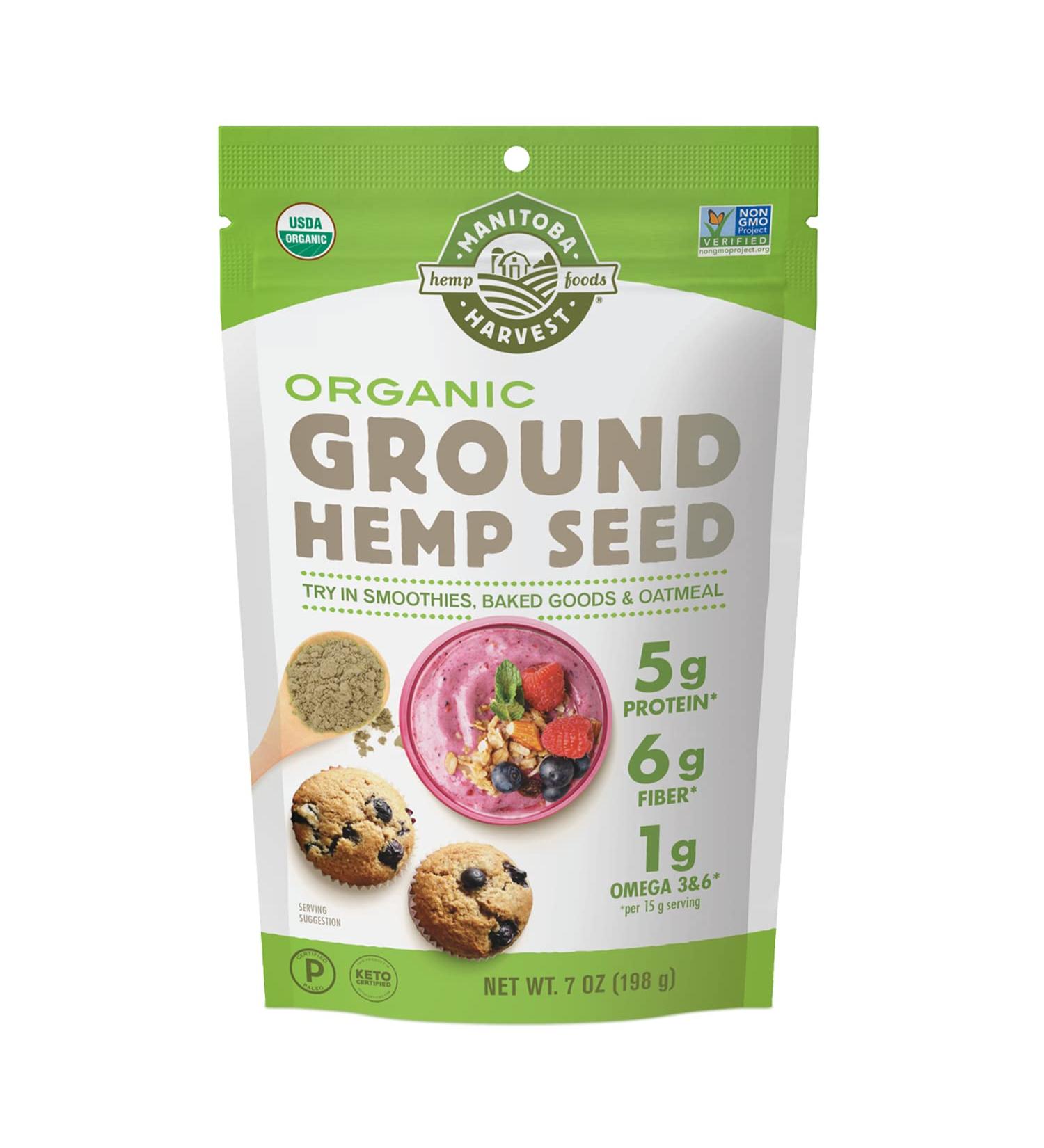 Manitoba Harvest Organic Ground Hemp Seed 7 oz - Plant Based Protein & Fiber - Non-GMO, Vegan, Keto, Paleo - Omega 3 & 6 for Smoothies, Oatmeal, and Baking - Buy Online on GoSupps.com