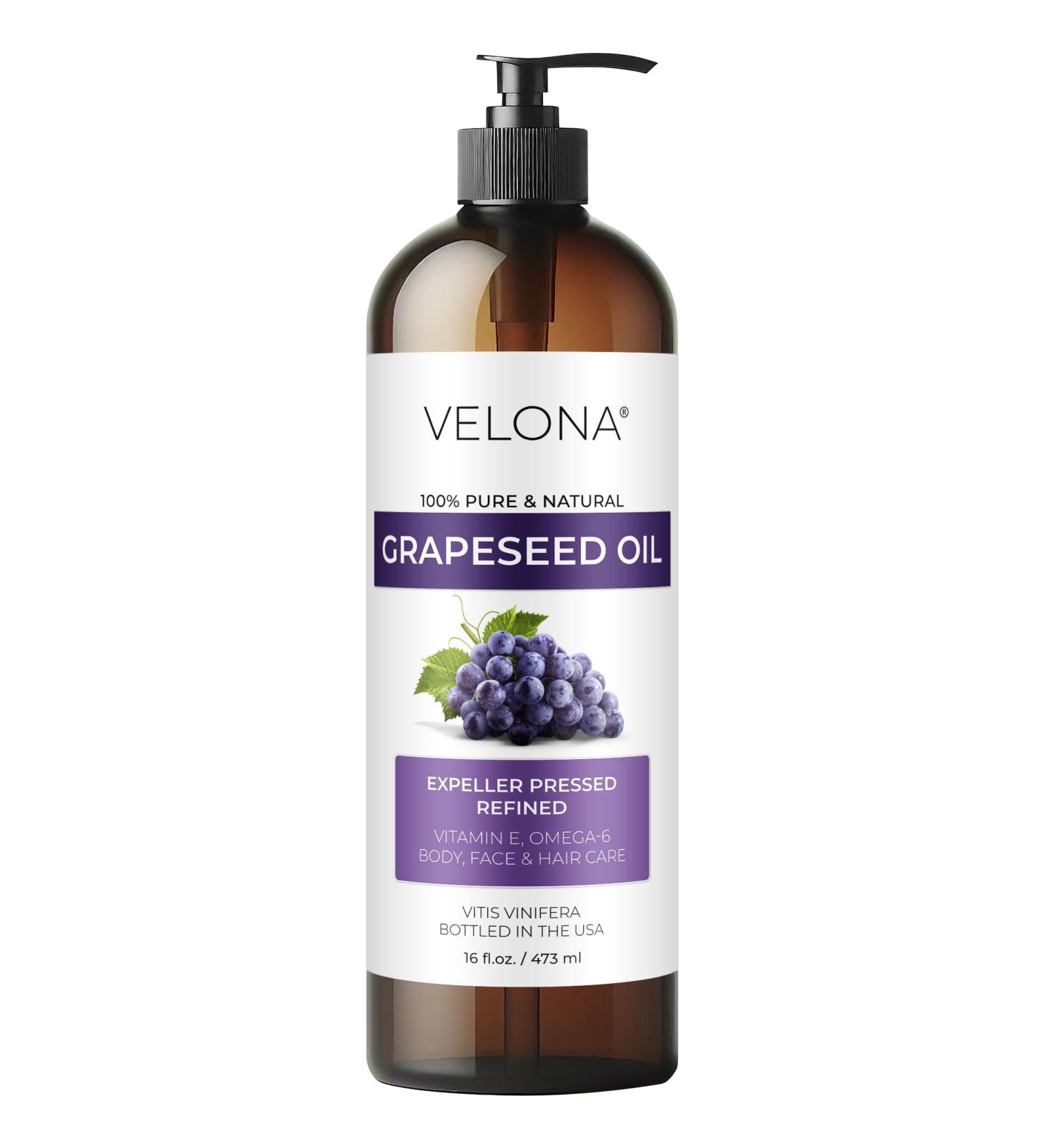 Velona Grapeseed Oil 16 fl oz | 100% Pure & Natural Carrier Oil | Refined & Cold Pressed for Cooking Skin Hair Care - Shop Now - Buy Online on GoSupps.com