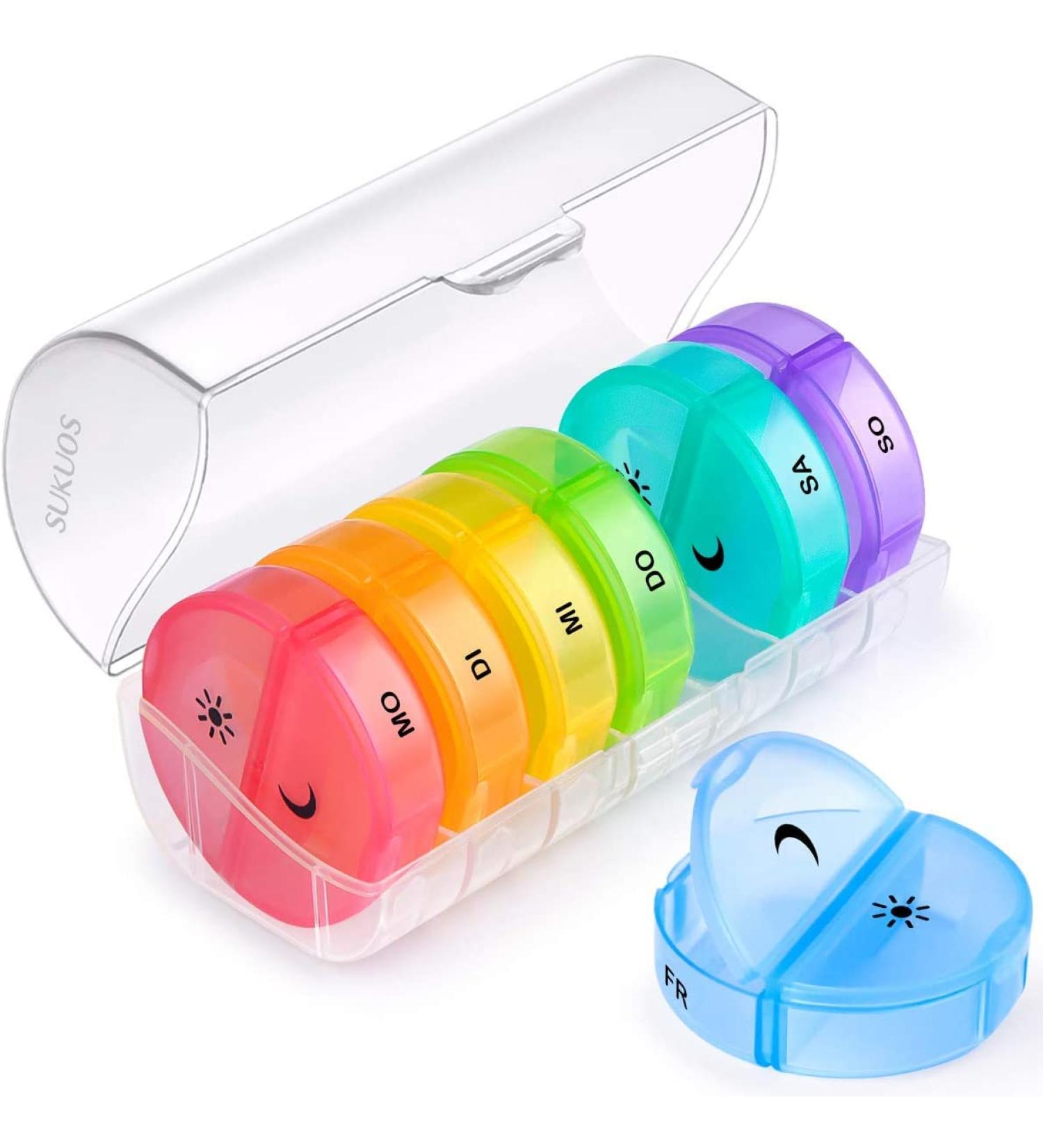 SUKUOS 7 Day Tablet Dispenser with Lockable Lid for Elderly, Alzheimer's & Dementia Patients - White - Buy Online on GoSupps.com