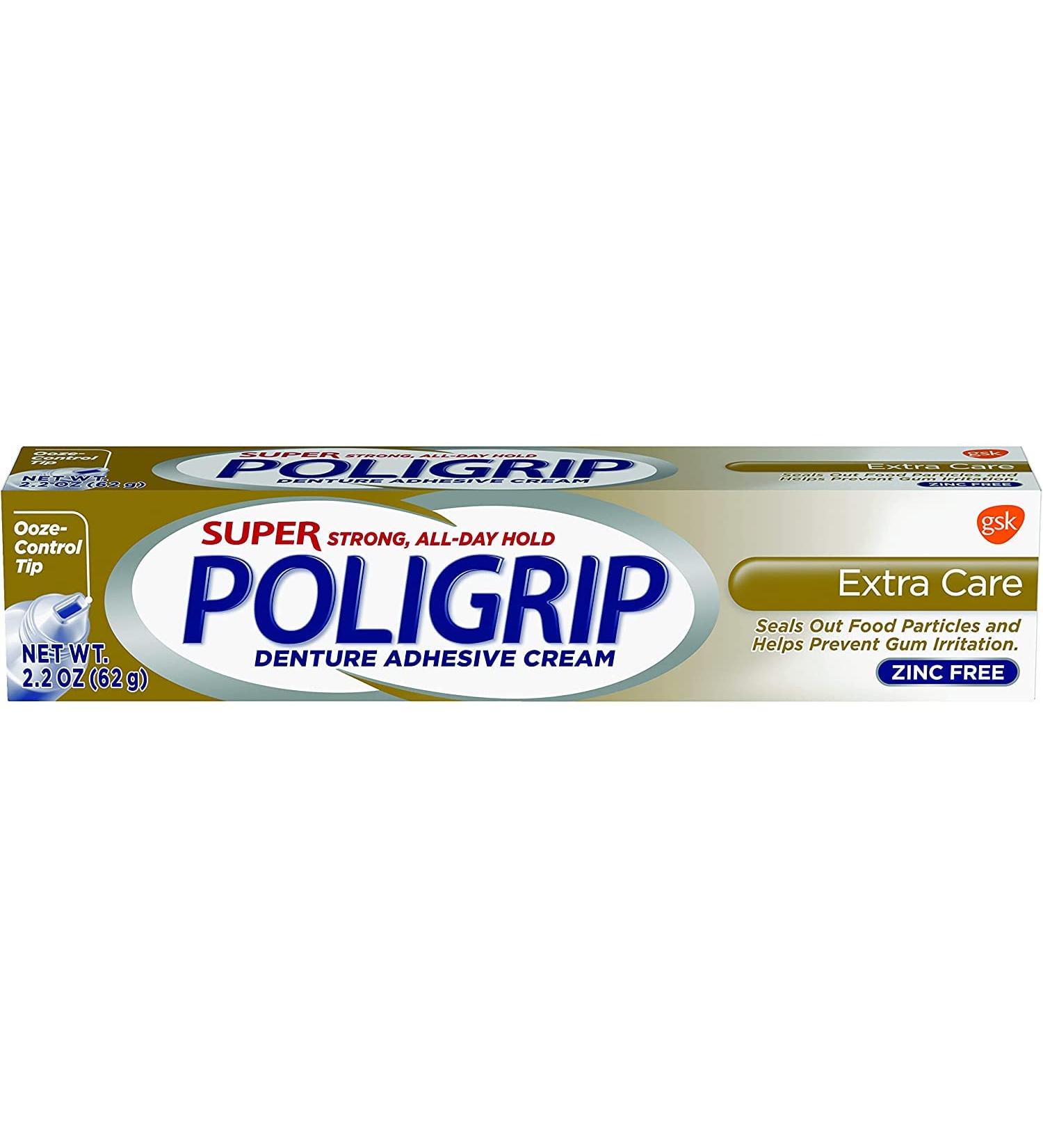 SUPER POLIGRIP Denture Adhesive Cream Extra Care 2.20 oz - Pack of 6 - Buy Online on GoSupps.com