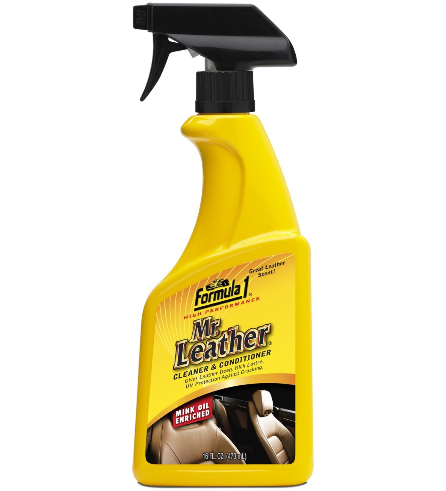 Formula 1 Mr. Leather Cleaner & Conditioner Spray - 16 oz | Enriched Car Interior & Shoe Conditioner | Upholstery Cleaner for Cars & More - Buy Online on GoSupps.com