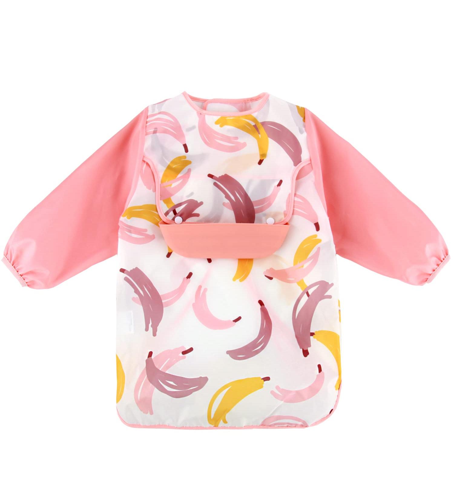 Discoball Waterproof Baby Bib with Sleeves & Silicone Pocket - Pink, 6 Months to 3 Years - Buy Online on GoSupps.com