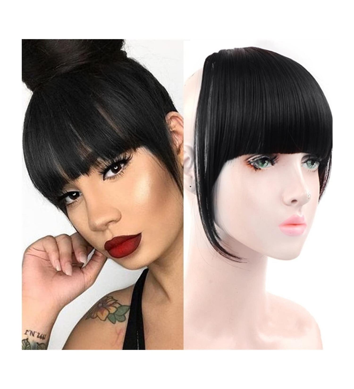 Bangs Hair Clip Straight Synthetic Blunt Bangs Clip in Bangs Hair Extensions Synthetic Neat Flat Bang with Temples Thick Front Face Fringe Bangs Hairpieces for Women Bangs Clip in Hair (Color : 1B 6inches 1B - Buy Online on GoSupps.com