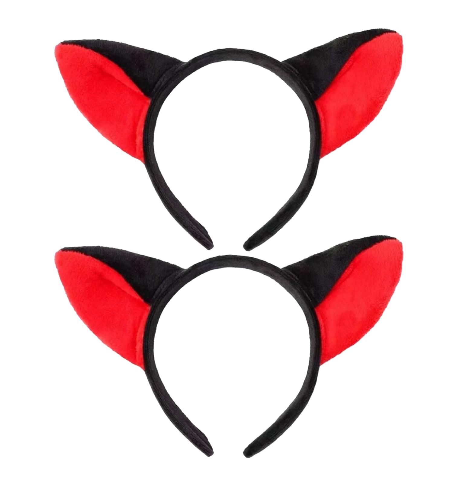 Bohue 2 Pieces Fox Ears Headband Cartoon Fox Halloween Hair Hoops Plush Animal Ears and Horns Headband Halloween Costumes Cosplay Party for Girls Boys (Black) - Buy Online on GoSupps.com