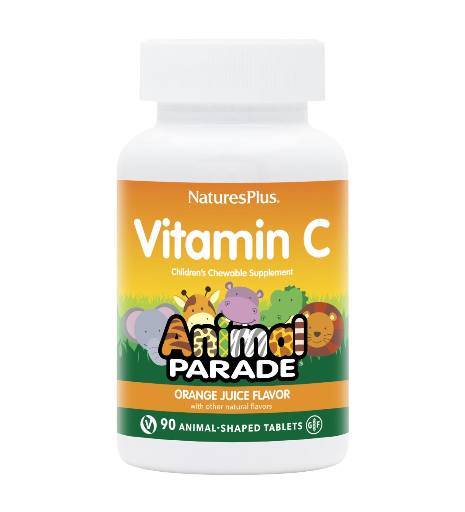 NaturesPlus Animal Parade Vitamin C Chewable Tablets for Kids - Vegan Gluten-Free - Natural Orange Flavor - 90 Animal-Shaped Tablets (Pack of 2) - Boost Immunity - Buy Online on GoSupps.com