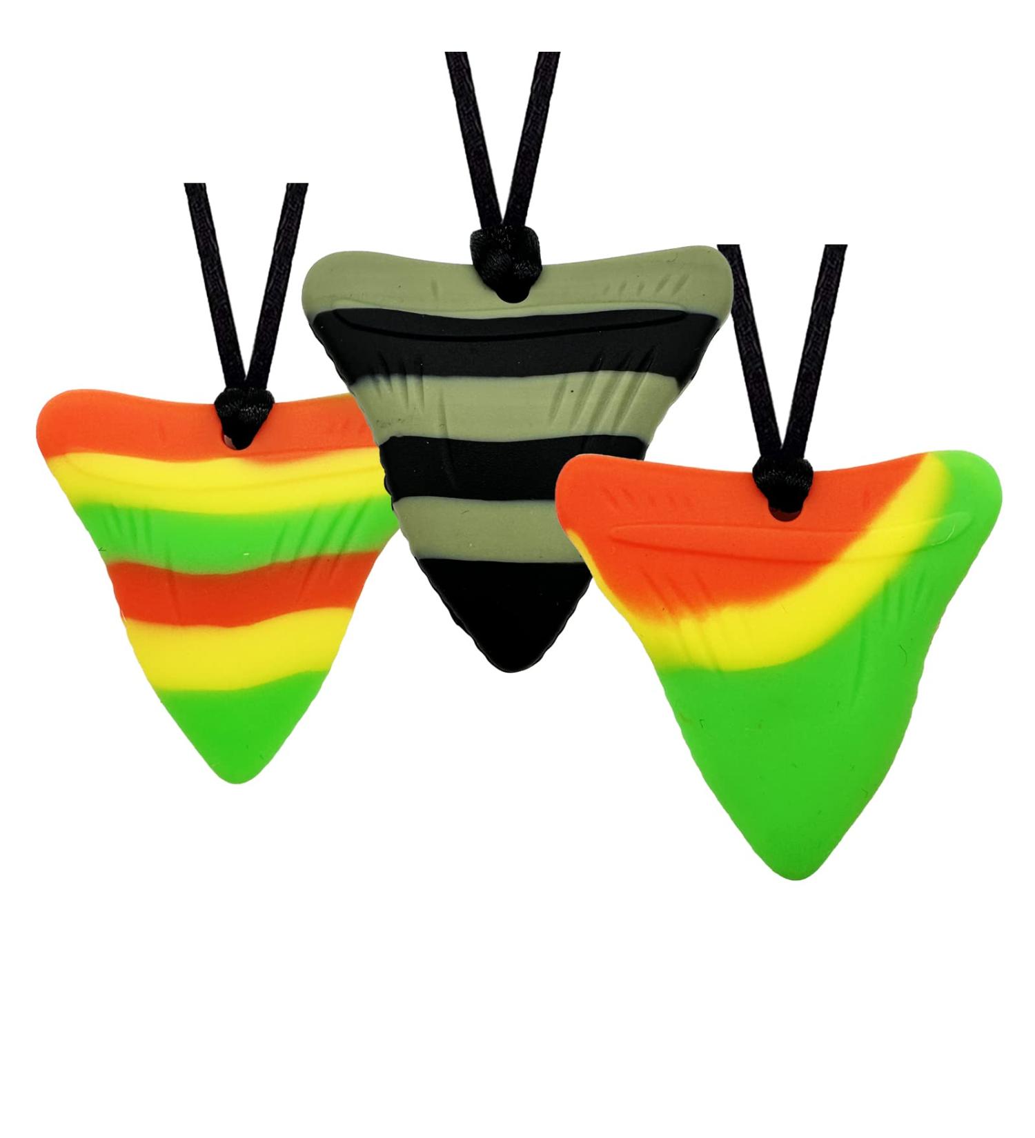 3-Pack Silicone Baby Bite Ring Necklace | Soft Sensory Chewelry for Adults & Infants - Shark Tooth Design - Buy Online on GoSupps.com