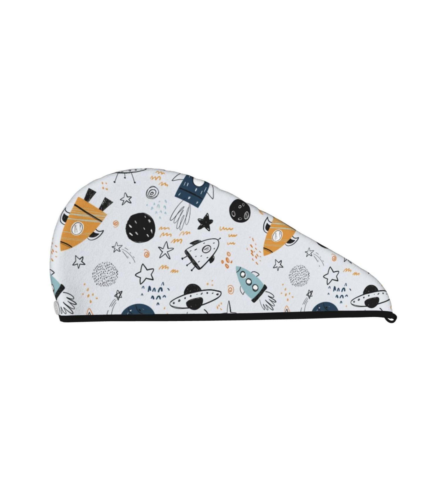 Cartoon Planets Microfiber Hair Towel - Soft Super Absorbent Hair Wrap for Women | Quick Dry Coral Velvet Cap for Long Curly & Thick Hair - Buy Online on GoSupps.com
