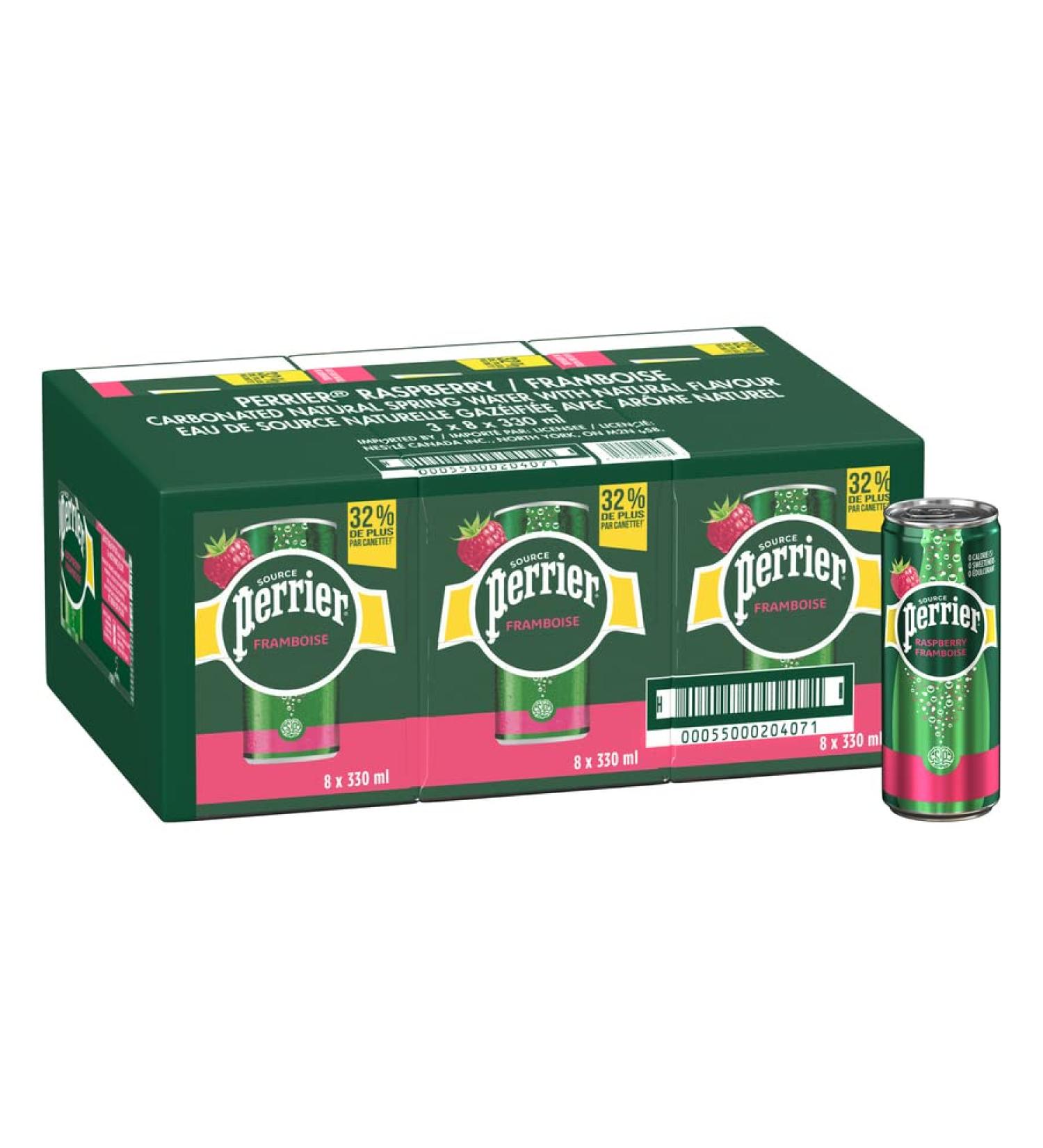 Perrier Raspberry Carbonated Natural Spring Water with Natural Flavour No Calories No Sweeteners No Sodium 330ml Pack of 24 Cans - Buy Online on GoSupps.com