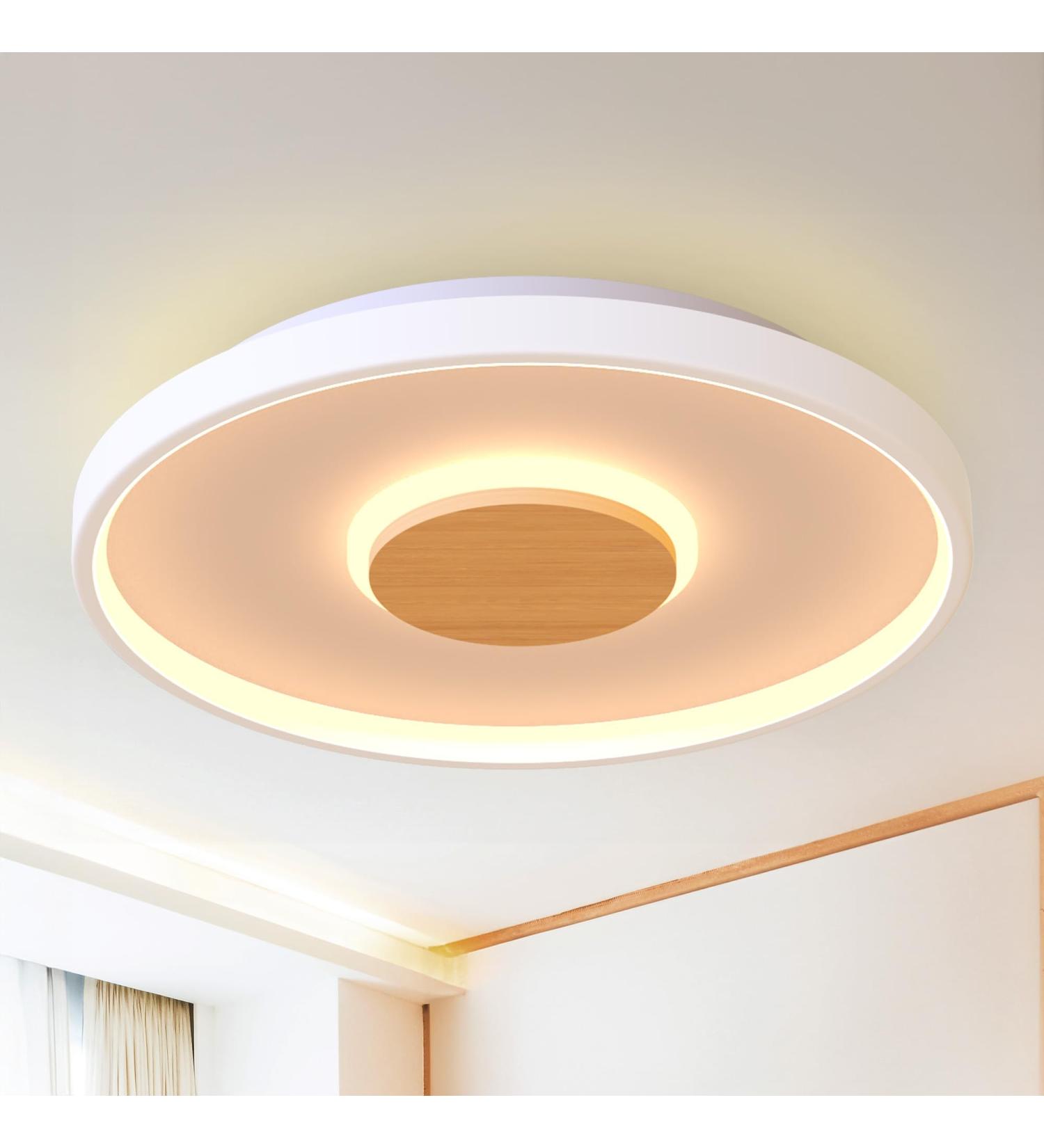 Luolong Dimmable LED Ceiling Lamp - 40cm Modern Wood Light with Remote Control | Adjustable 3000-6000K for Bedroom Living Room & Children's Room - Buy Online on GoSupps.com