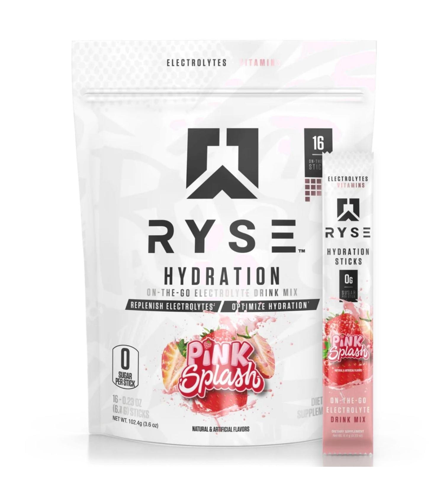 Ryse Core Hydration | On-The-Go Electrolyte Drink Mix Packets | All 6 Electrolytes + Vitamins | Zero Sugar | 16 Servings (Pink Splash) - Shop Now - Buy Online on GoSupps.com