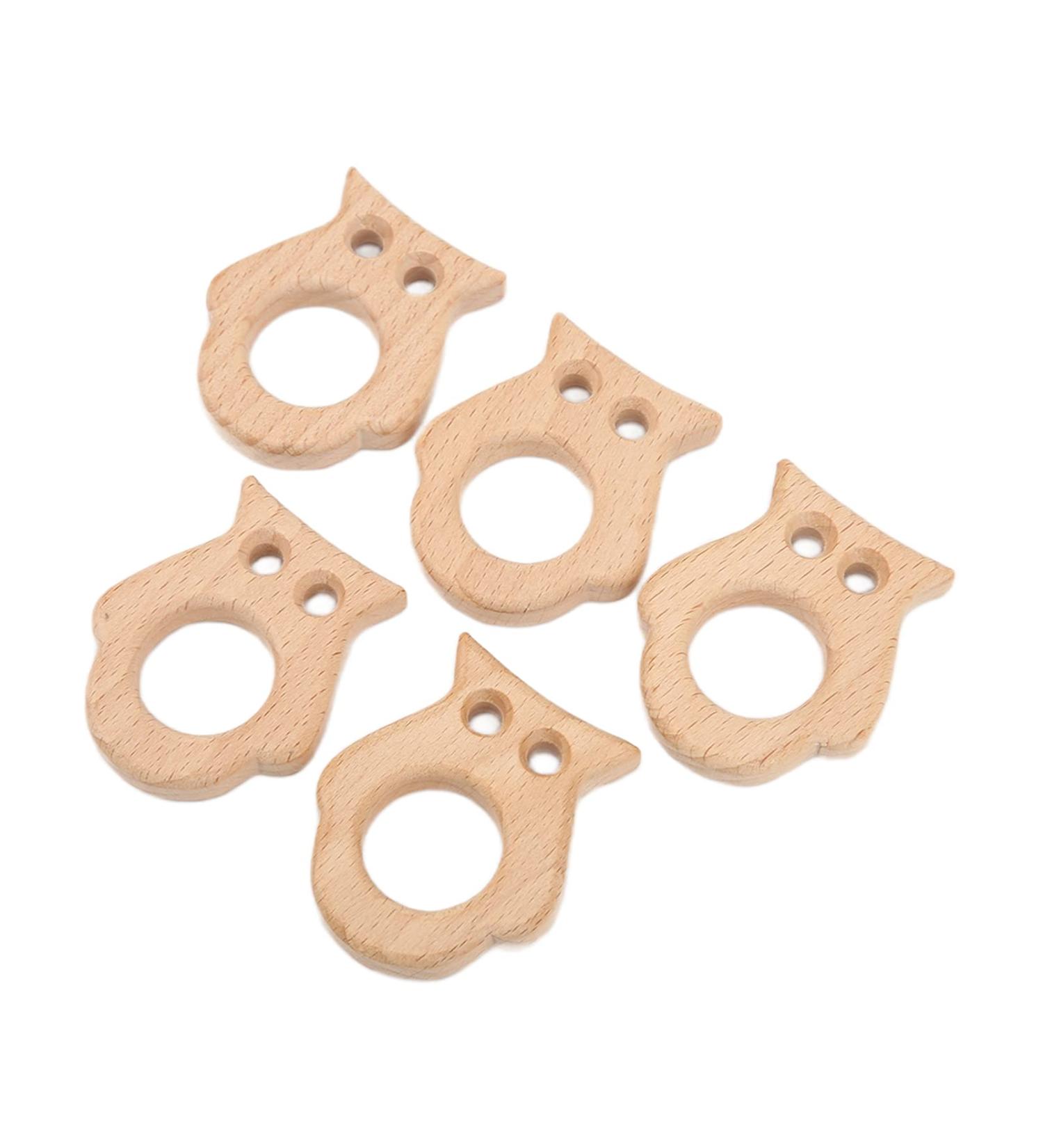 5 Adorable Owl Shaped Wooden Teething Rings - Safe Beech Teething Toys for Babies & DIY Jewelry Making - Buy Online on GoSupps.com