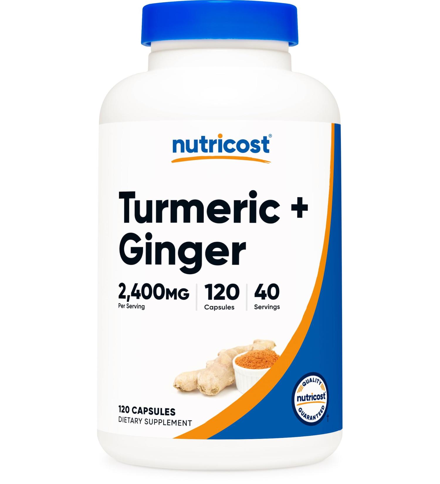 Nutricost Turmeric + Ginger Capsules with Bioperine 2400mg Per Serving 120 Capsules - GMO-Free Gluten-Free 40 Servings - Buy Online on GoSupps.com