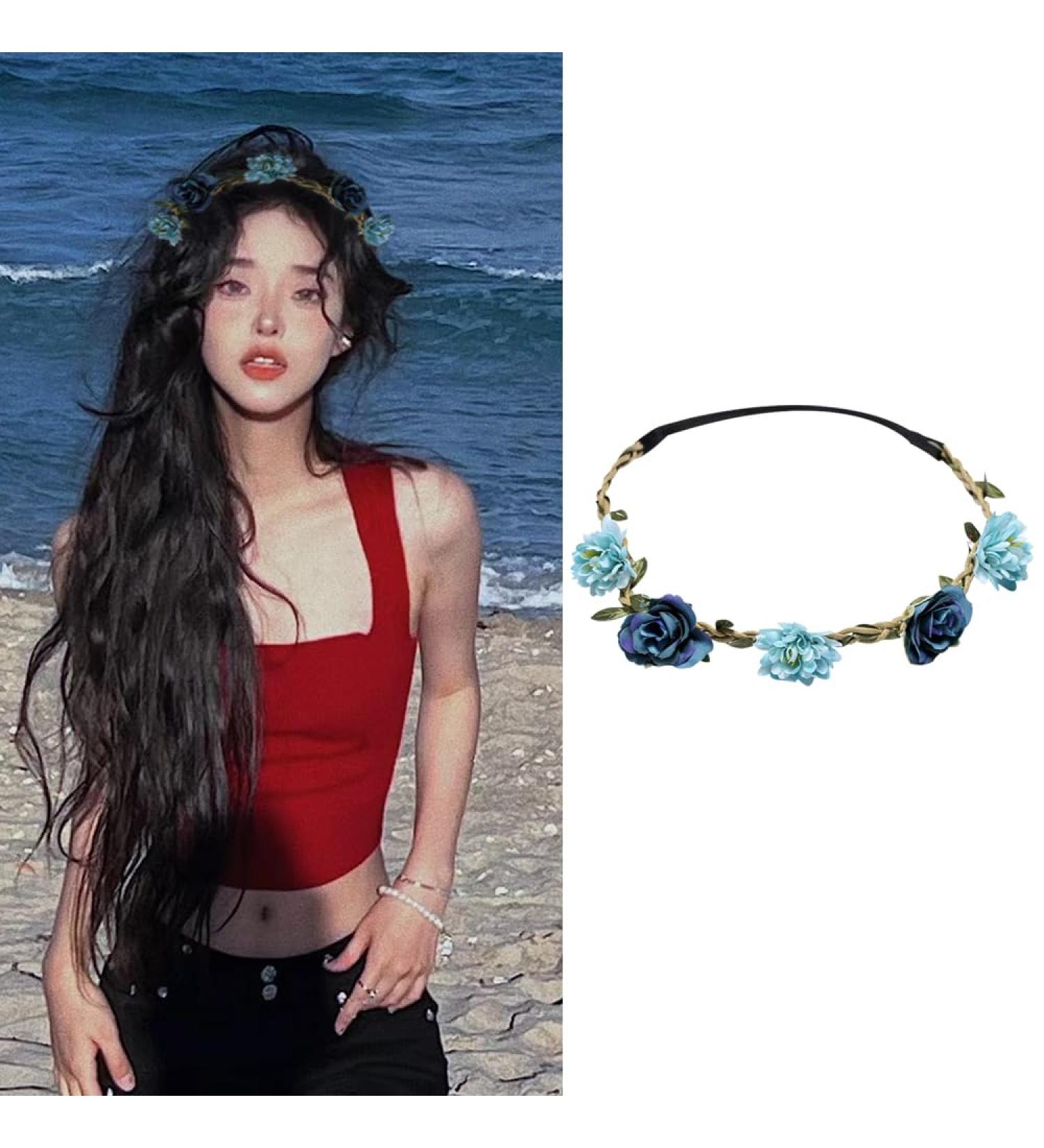 Flower Crown Floral Headband for Women Girls Flower Headbands for Girls Women Flowers for Hair Blue Floral Hair Accessories for Girls Teenagers Flower Hair Band Floral crown for Girls Women - Buy Online on GoSupps.com