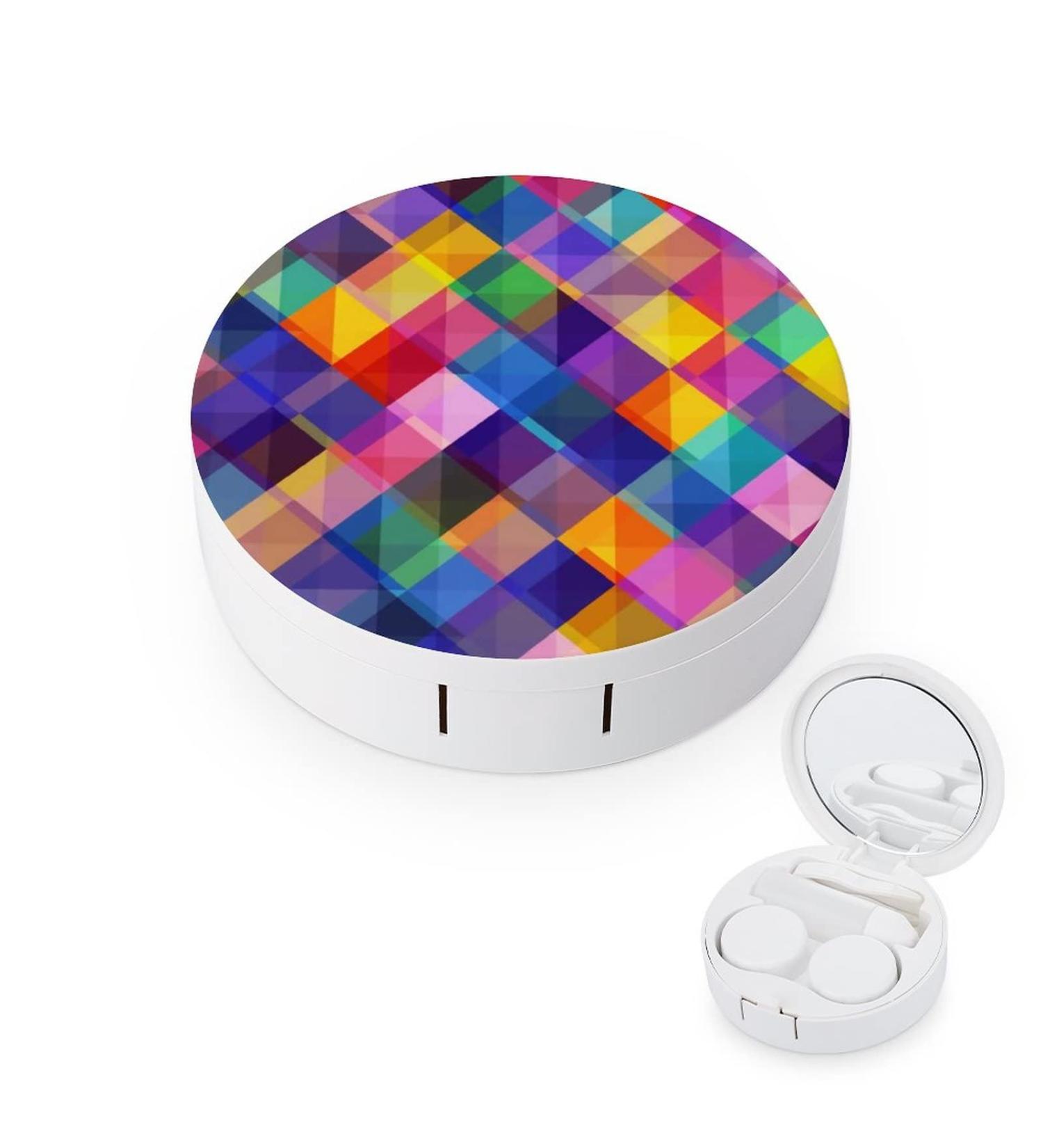 Bagea-Ka Colorful Geometric Pattern Contact Lens Case Kit | Eye Care Holder with Mirror Tweezers & Solution Bottle for Travel & Home - Buy Online on GoSupps.com