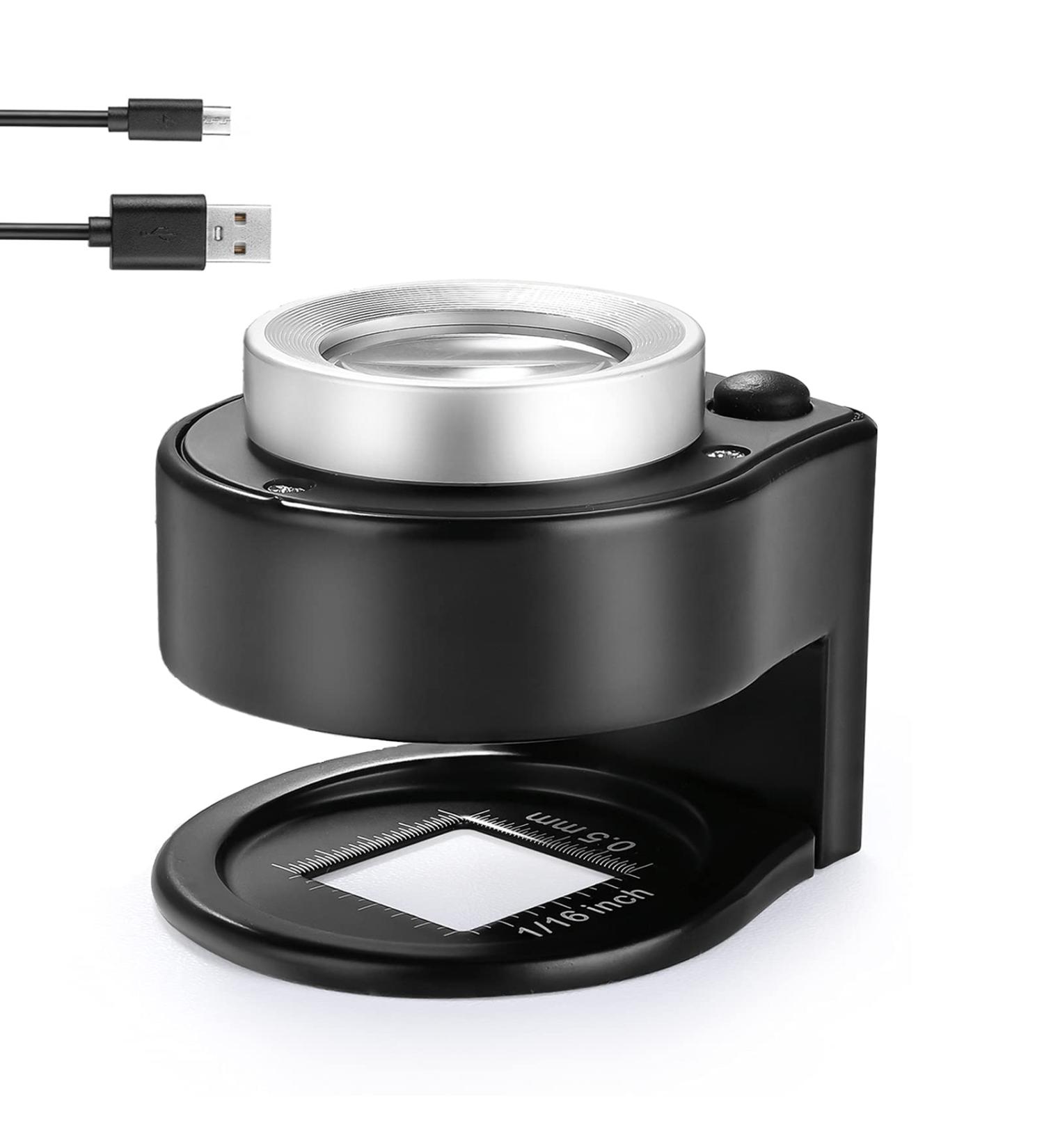 30X Coin Magnifier, USB Rechargeable 6 Lights Portable Metal Eye Loupe Sewing Magnifying Glass for Textile Optical Jewelry Tool Coins Currency Stamps (Black) - Buy Online on GoSupps.com