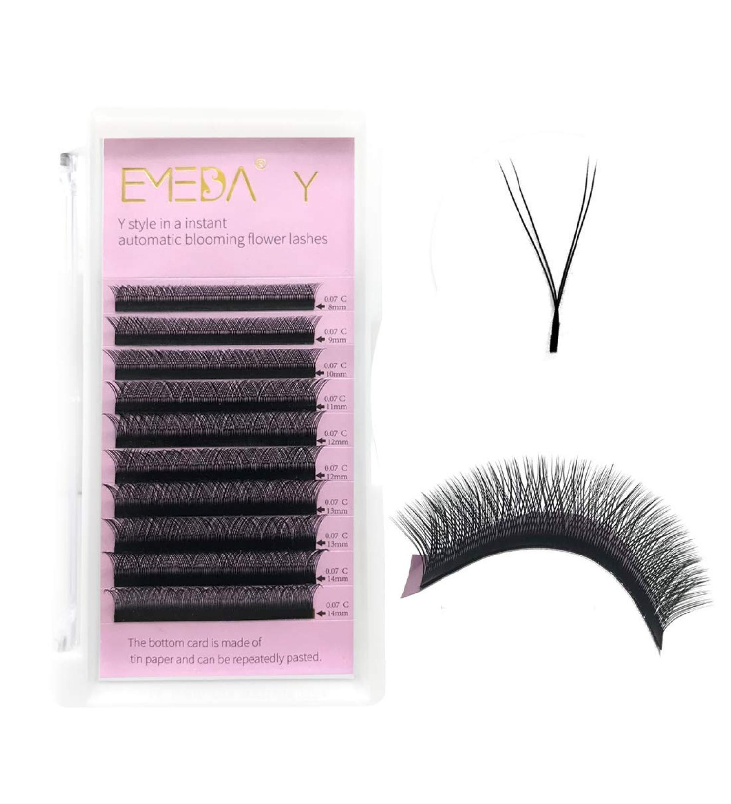 Y Eyelash Extensions D Curl .07mm 2D Fan - Soft YY Type 12mm Volume Lashes - Emeda 1 Pack - Buy Online on GoSupps.com