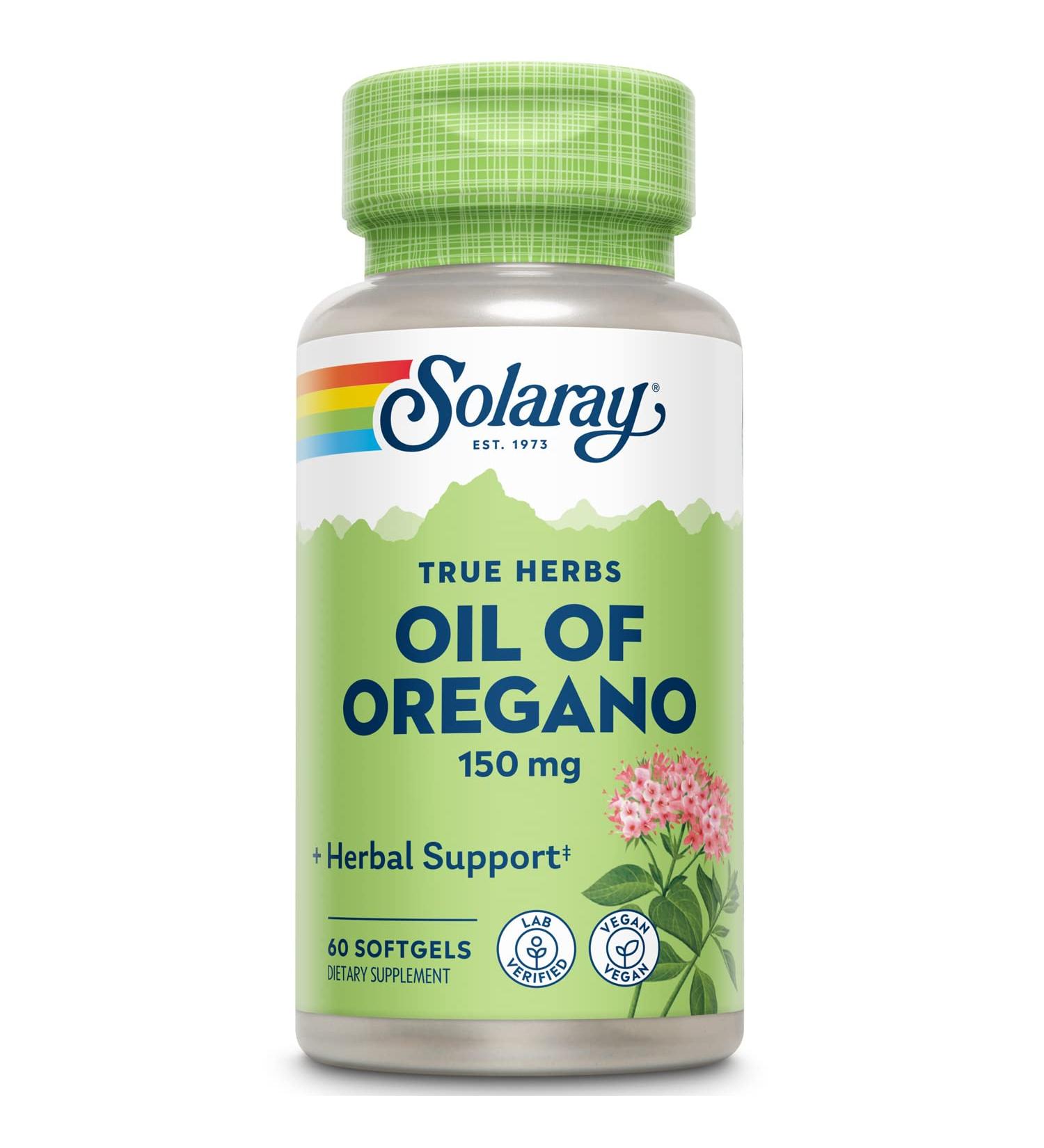 Solaray Oil of Oregano 150 mg | Extra Virgin Olive Oil Base | Whole Aerial | Healthy Immune & Intestinal Flora Support | Vegan & Non-GMO | 60 Softgels