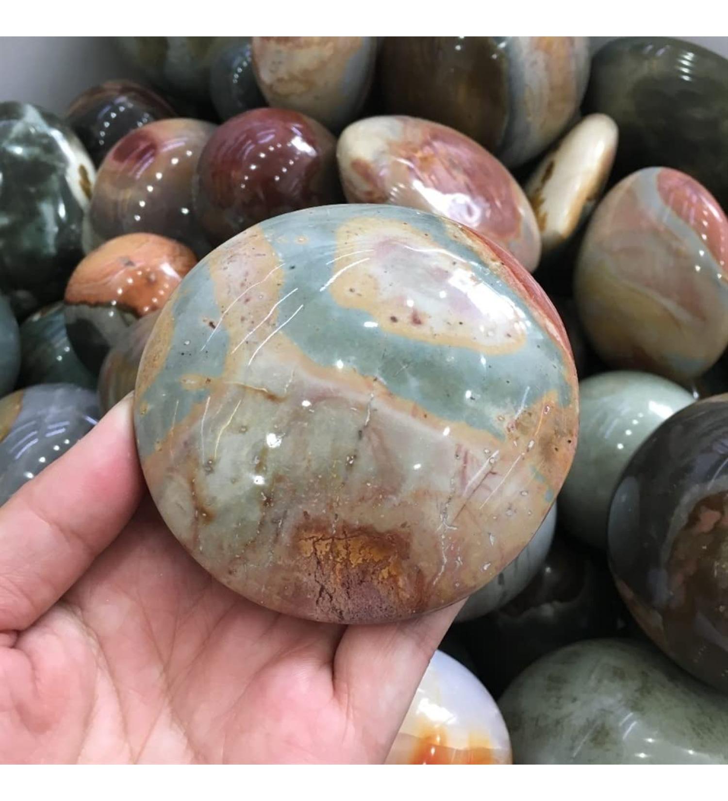 Gemstones for Decoration 1pcs Natural Ocean Stone Polychrome Jasper Round Palm Stone for Crystal JZIGTDEM - Buy Online on GoSupps.com