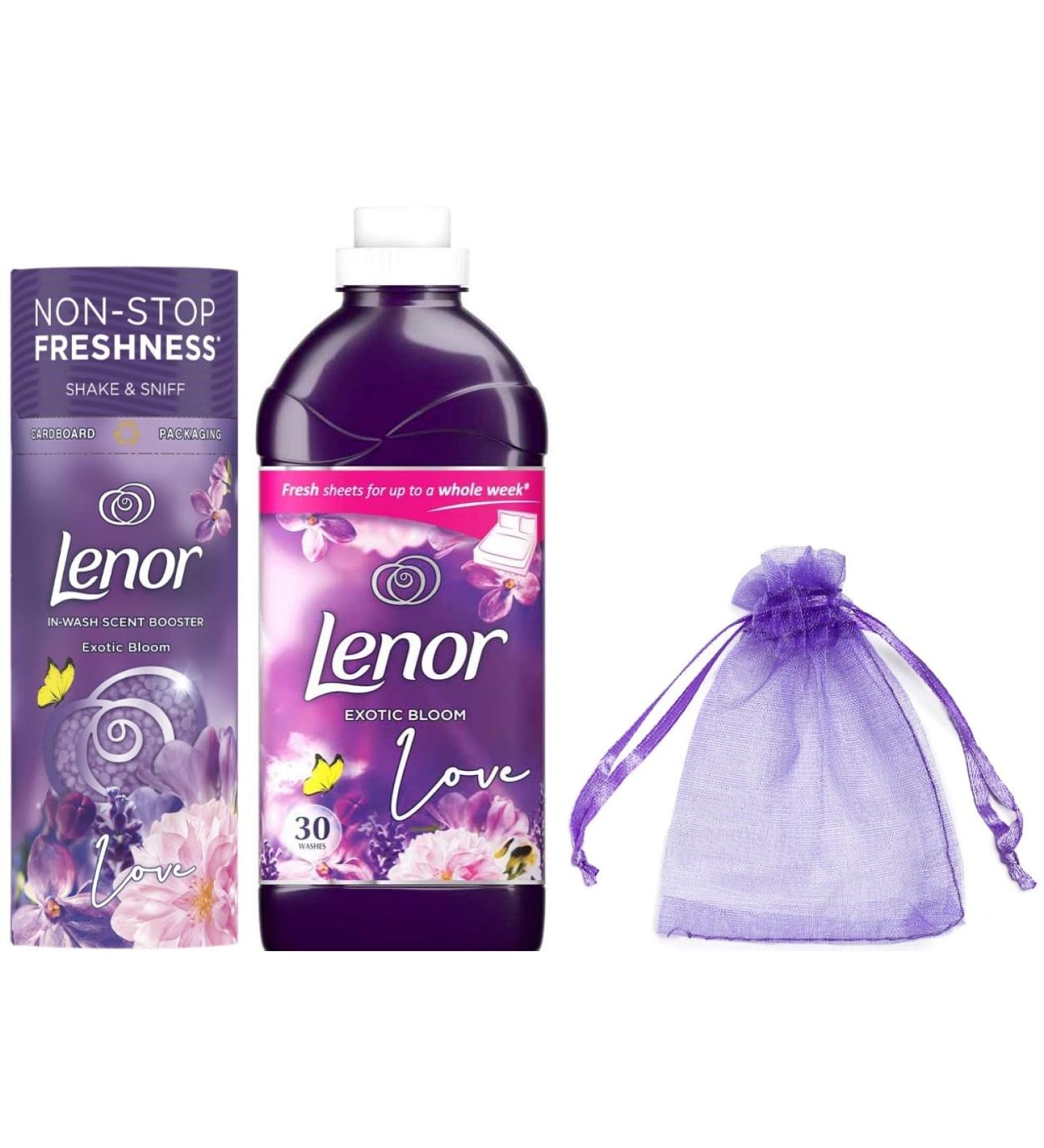 Lenor in-Wash Scent Booster Beads 176gr + Lenor Fabric Conditioner 30 Washes 1.05 L Exotic Bloom Bundle Scent + Our Gift for You - Organza bag Size 9 x 7 x 0.1 cm - Buy Online on GoSupps.com