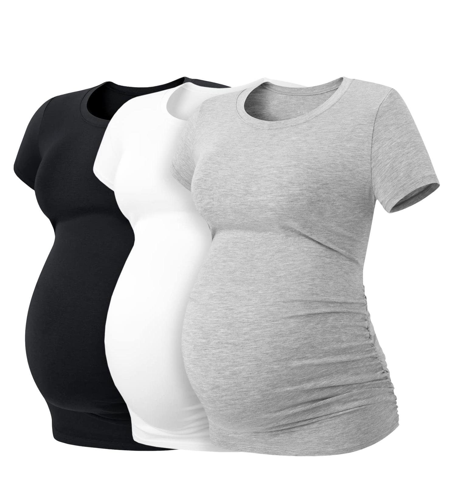 LAPASA Maternity Tops: Soft Modal Cotton Pregnancy Tshirts - XXL Black/Heather Gray/Off White - Buy Online on GoSupps.com