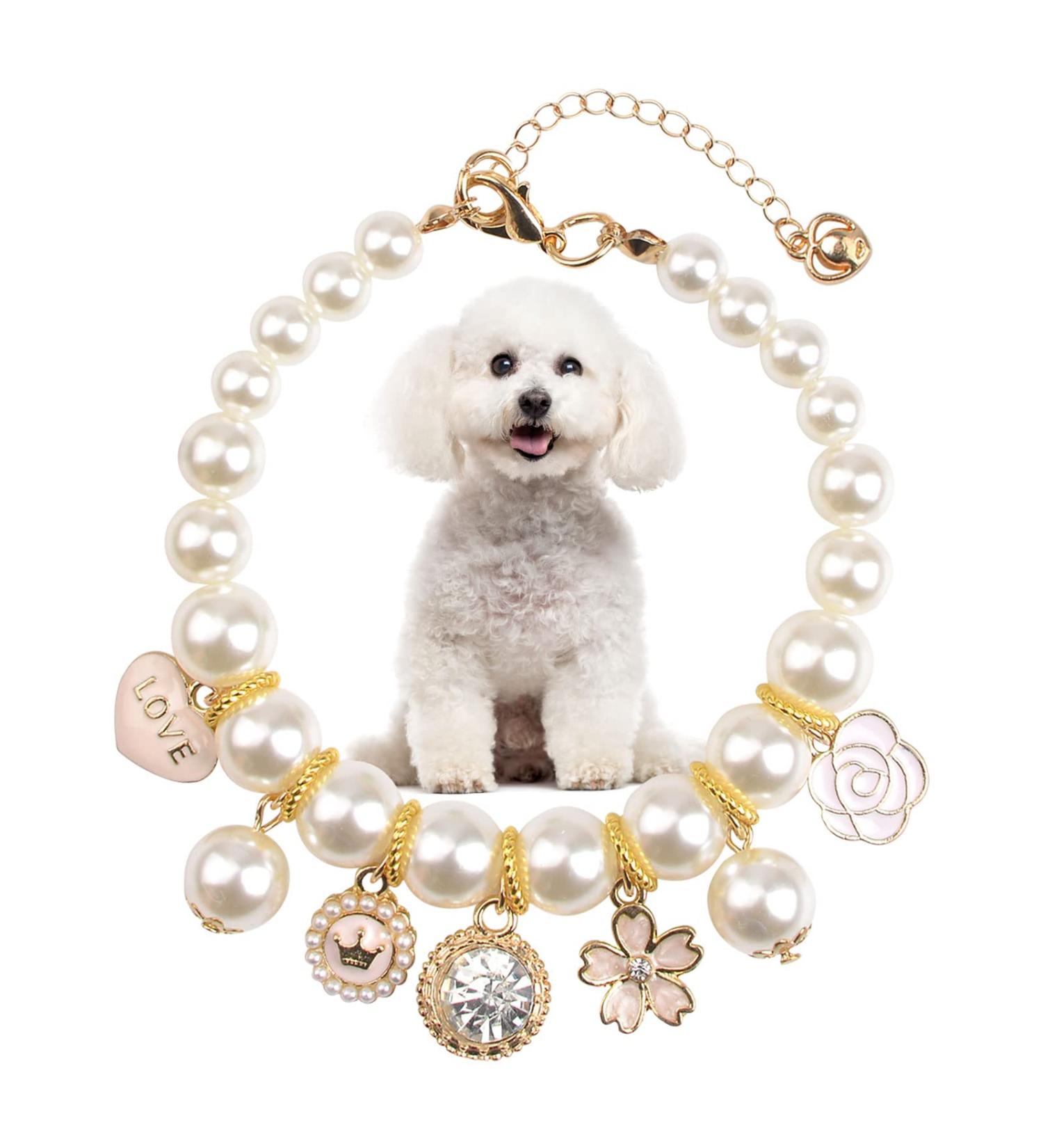 Shop Hacraho Pearl Neck Band for Dogs & Cats - Adjustable Rhinestone Dog Necklace - Size M - International Shipping Available - Buy Online on GoSupps.com
