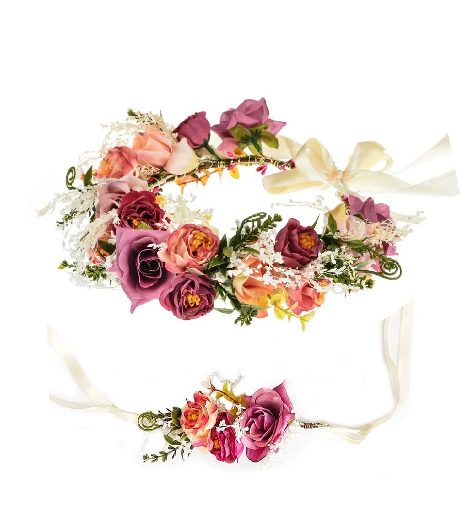 Csirnto Flower Wreath Hair Jewelry for Brides | Adjustable Korolla Frontal Ligaments | Perfect for Weddings Festivals & Beach Photos - Buy Online on GoSupps.com