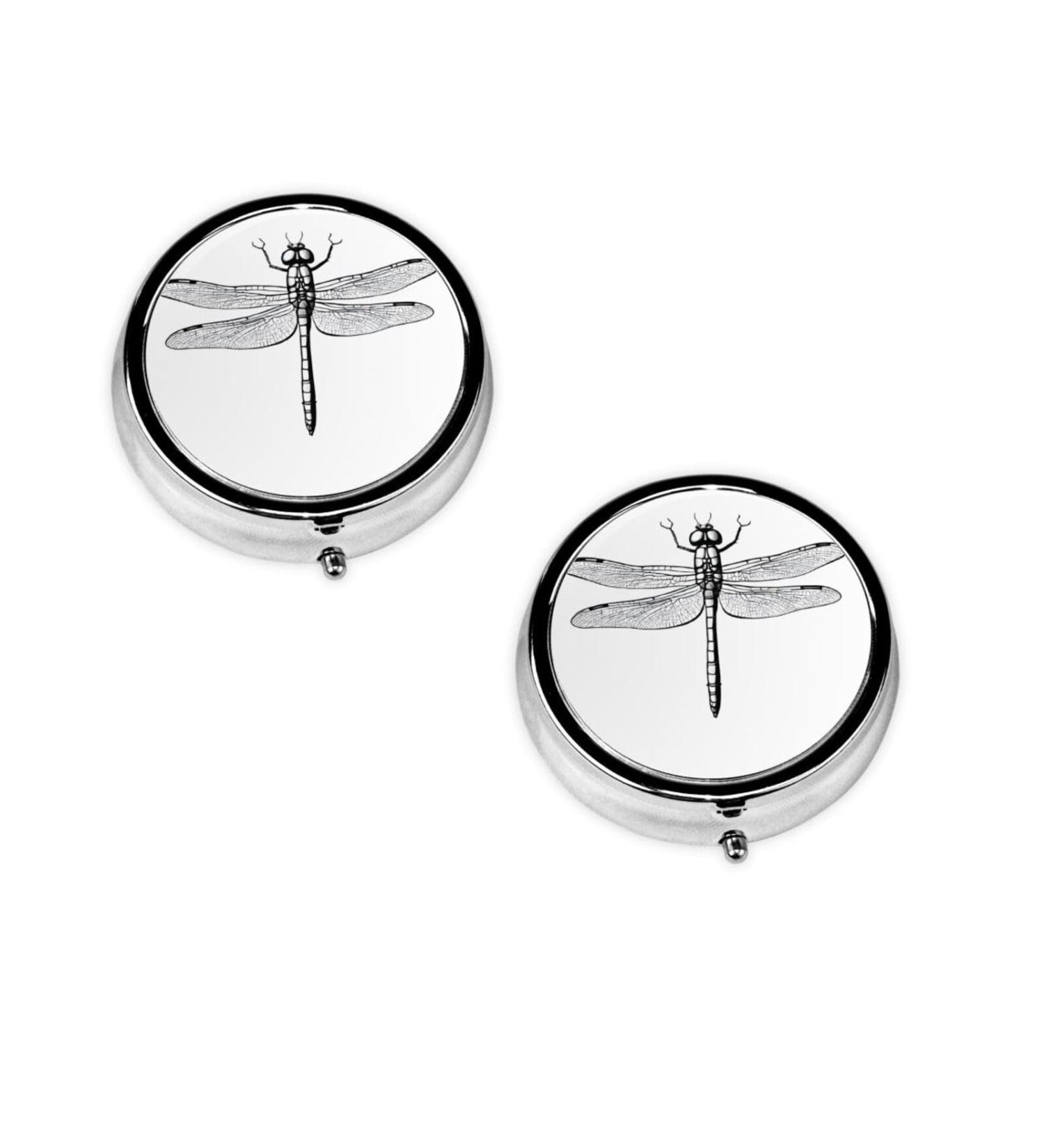 Dragonfly Round Pill Box - 3 Compartment Mini Decorative Organizer for Travel | Portable Vitamin & Medicine Holder - Buy Online on GoSupps.com