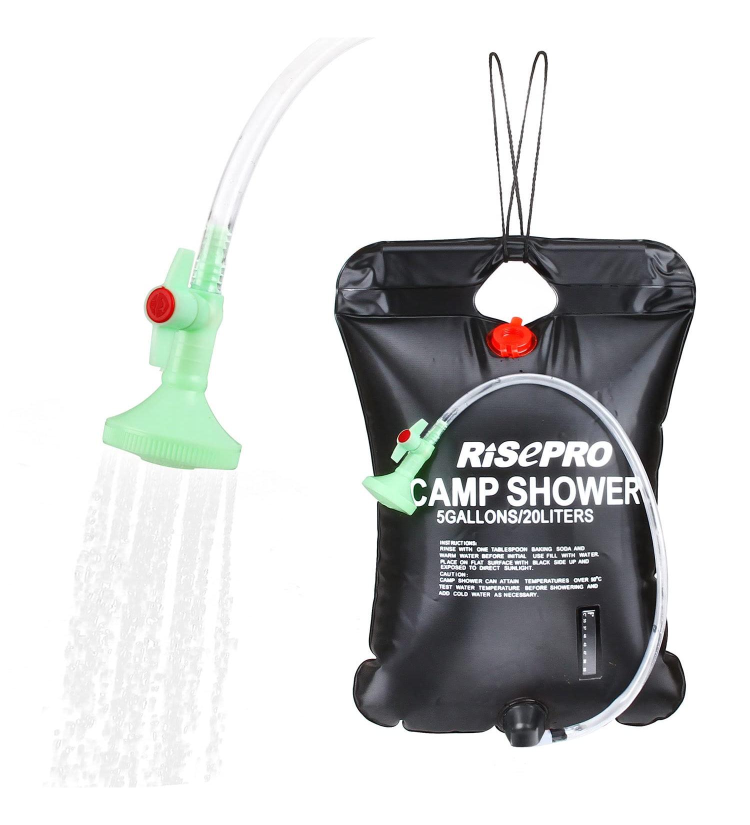 RISEPRO Solar Shower Bag 5 Gallons/20L with Temperature Indicator - Hot Water 45C for Camping, Hiking, Climbing | C1004 - Buy Online on GoSupps.com