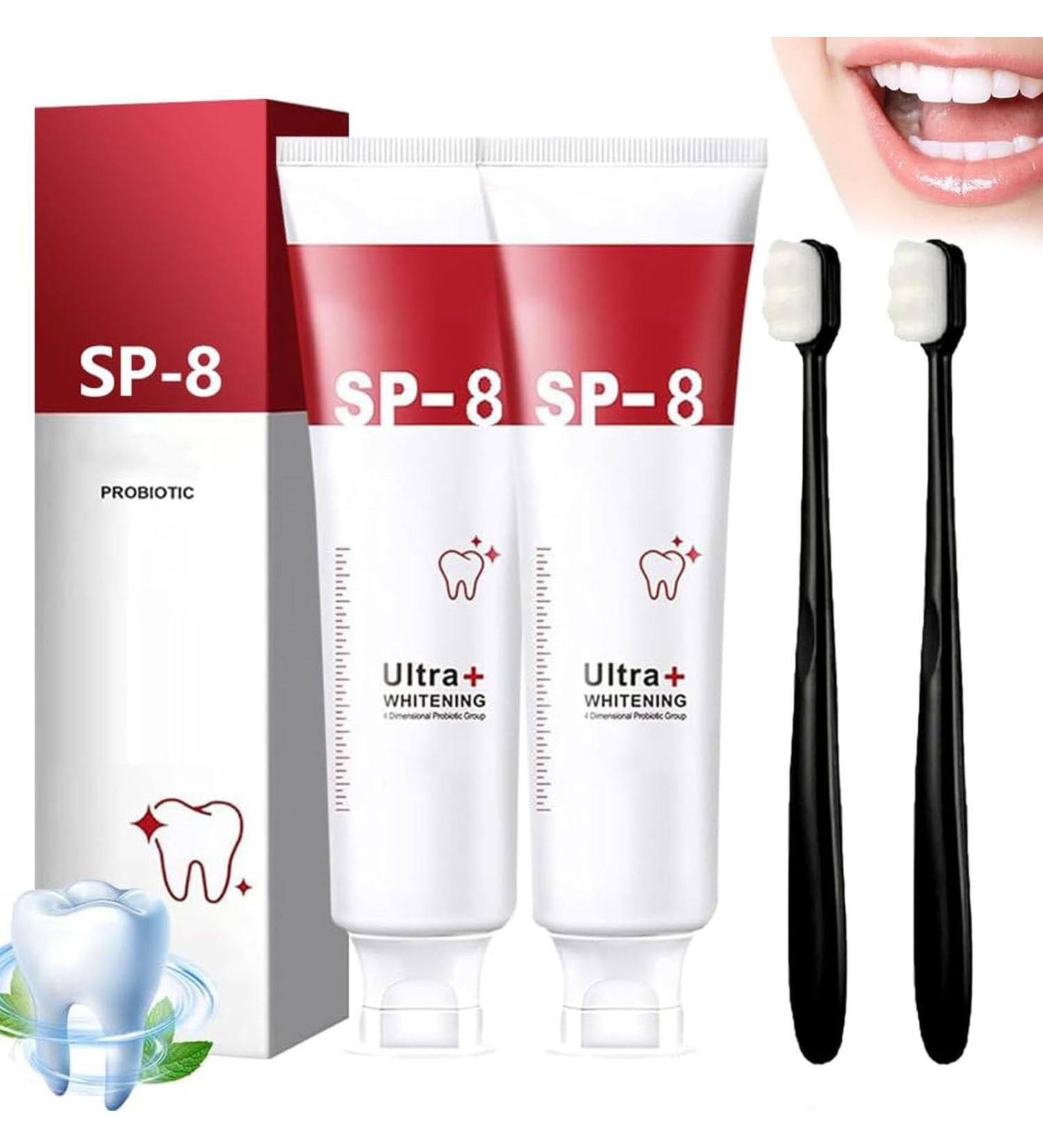 SP 8 Probiotic Toothpaste for Whitening | Ultra Whitening Fresh Breath & Deep Cleaning Care | Includes Toothbrush | International Shipping Available - Buy Online on GoSupps.com
