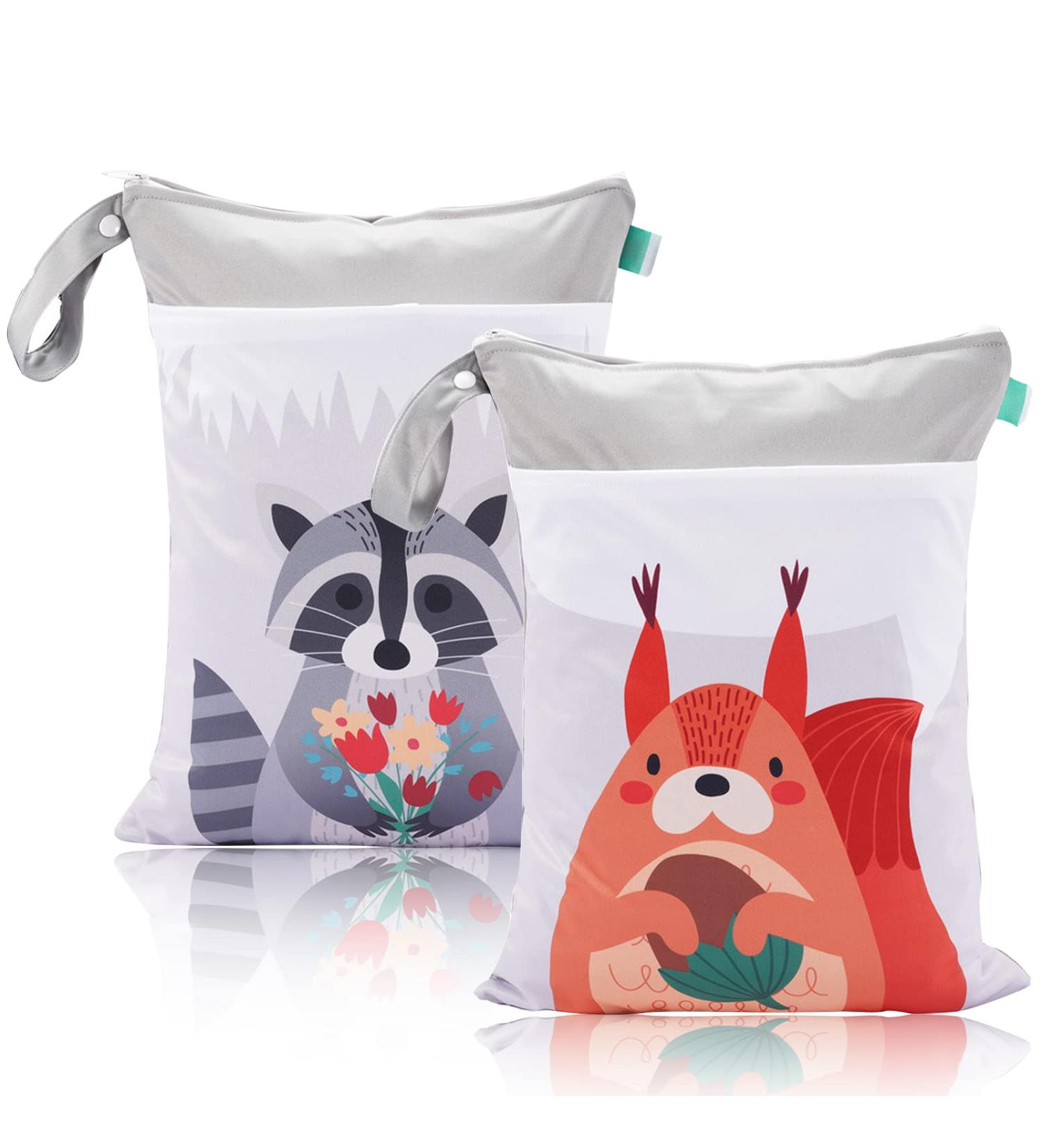 Shop Gray Squirrel Diaper Bag Wetbag - Waterproof Reusable with Zipper & 2 Pockets for Baby & Toddler Travel - Buy Online on GoSupps.com