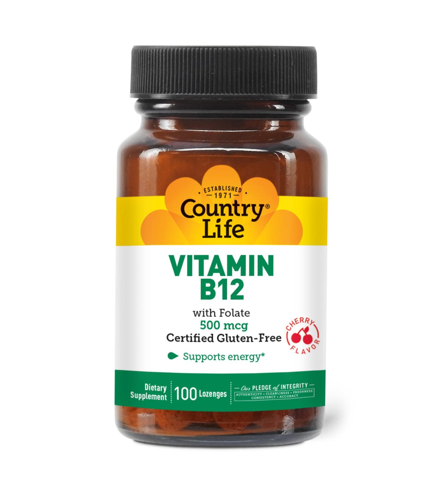 Country Life Vitamin B-12 500 mcg with Folic Acid Sublingual Lozenges - 100 Count - Buy Online on GoSupps.com