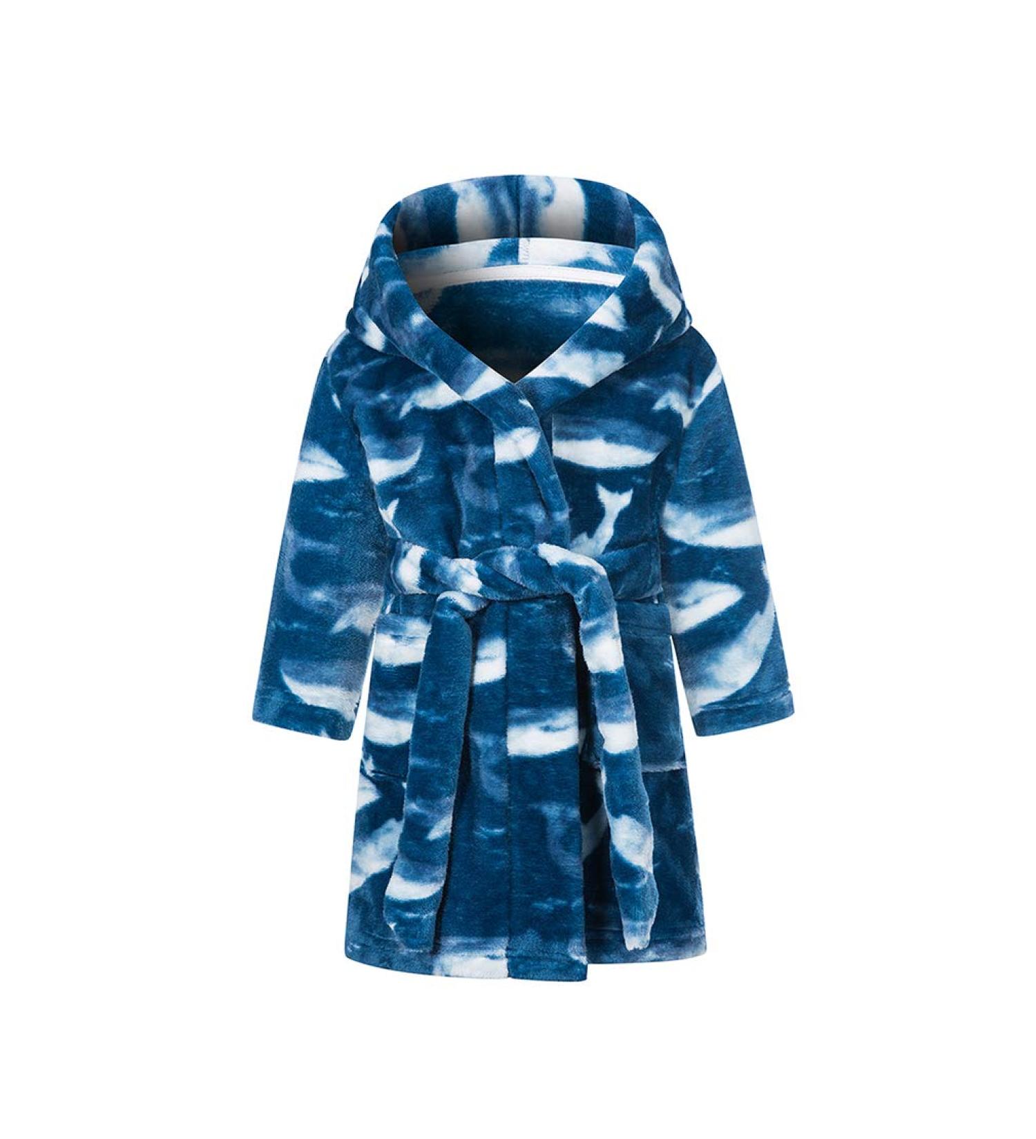 Buy XINNE Boys Girls Soft Bathrobe - Cute Ocean Blue Flannel Hoodie Pajamas for Toddlers & Babies - Perfect Sleepwear Sizes 120/5T - Buy Online on GoSupps.com