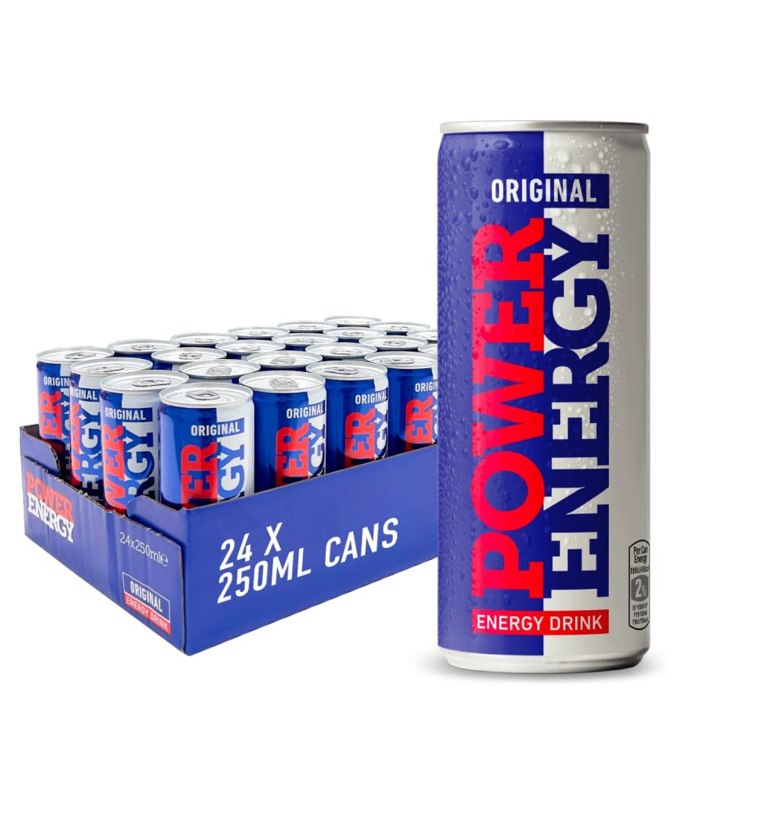 Power Energy Original | 24 x 250ml cans | Great taste with 100% natural ingredients | Caffeine Taurine B6 and B12 - Buy Online on GoSupps.com